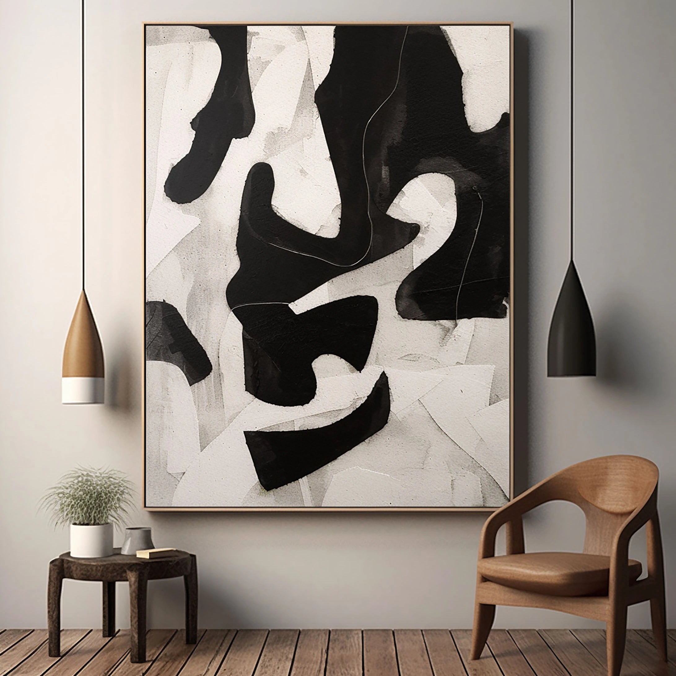 Textured Wabi Sabi Neutral Painting on Canvas Large Wall Artwork Black and Beige