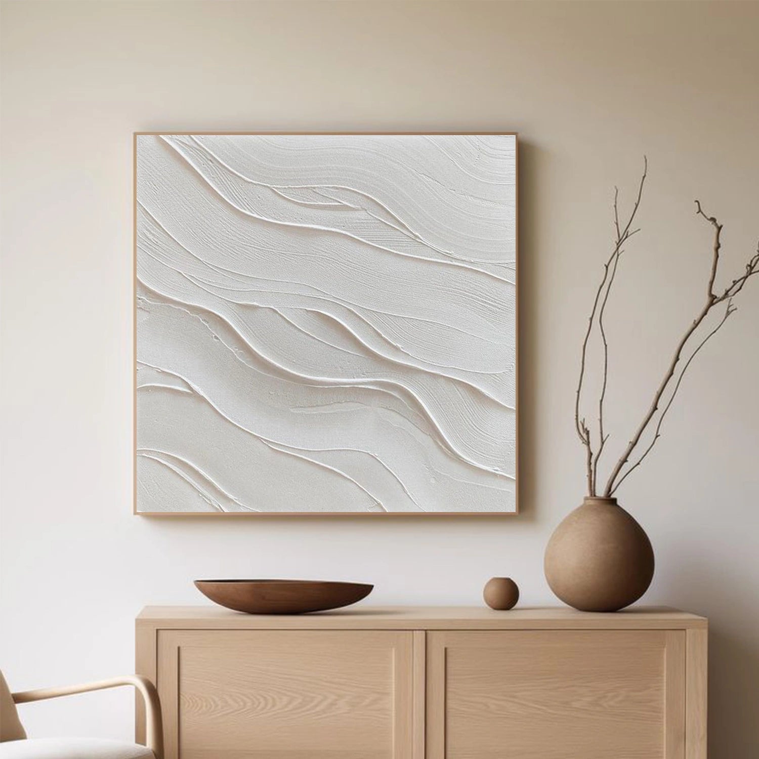 White Minimalist Textured Canvas Art #MM384