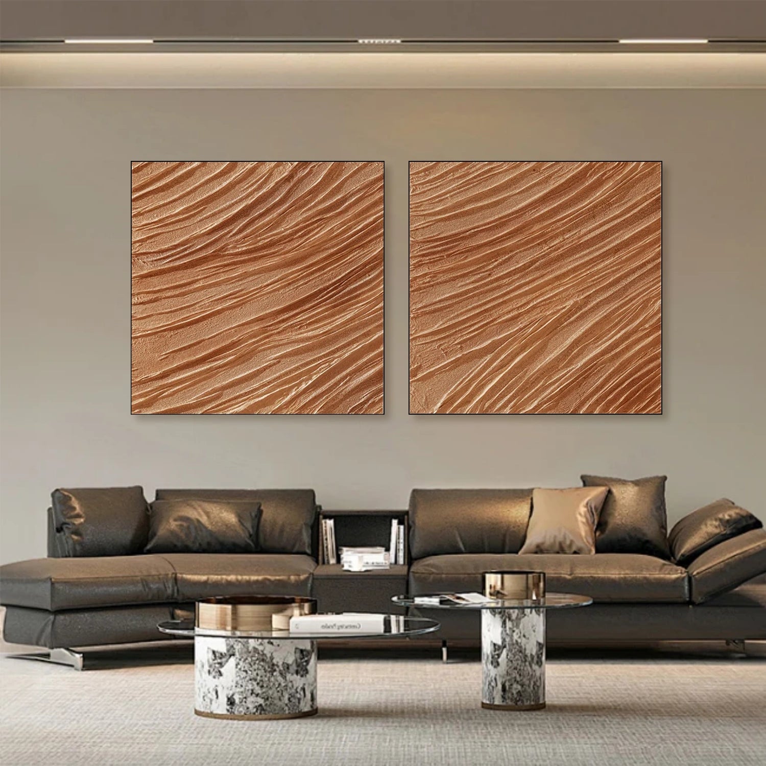 Brown Minimalist Textured Canvas Art Set of 2 #MZ107