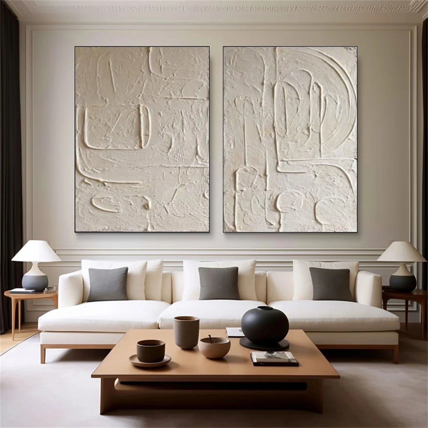 White Minimalist Textured Canvas Art Set of 2 #MM274