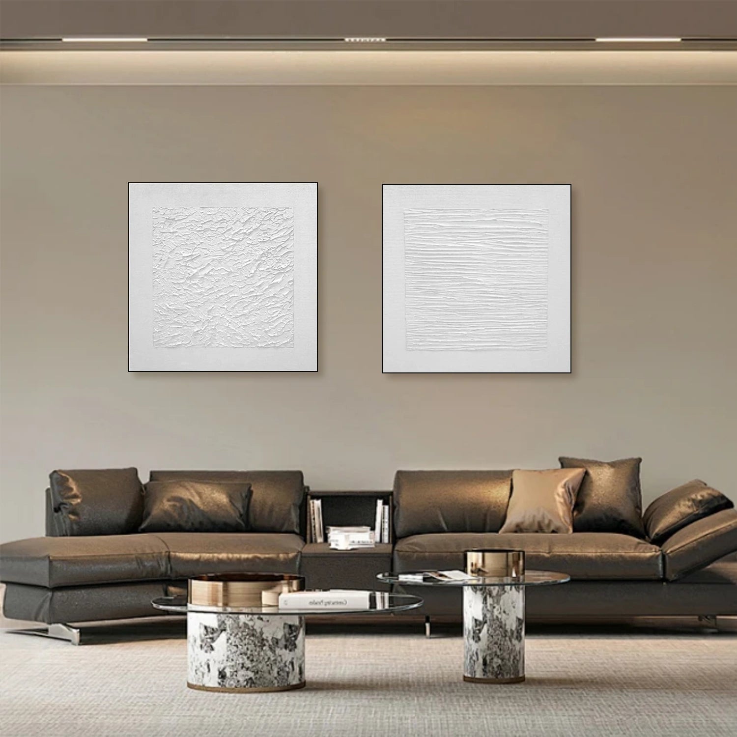 White Minimalist Textured Canvas Art Set of 2 #MZ106