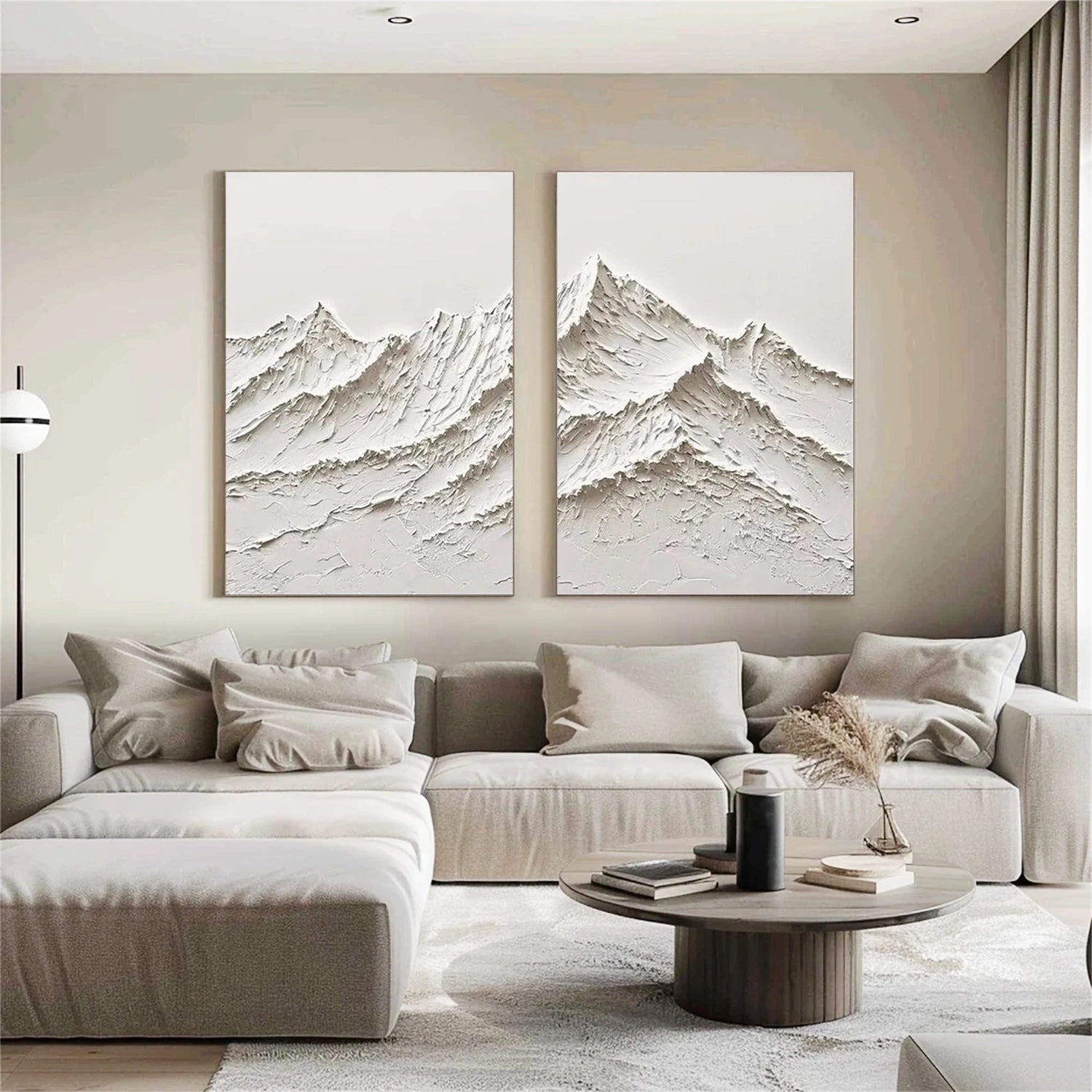 Set Of 2 White Mountain 3D Textured Minimalist Plaster Painting On