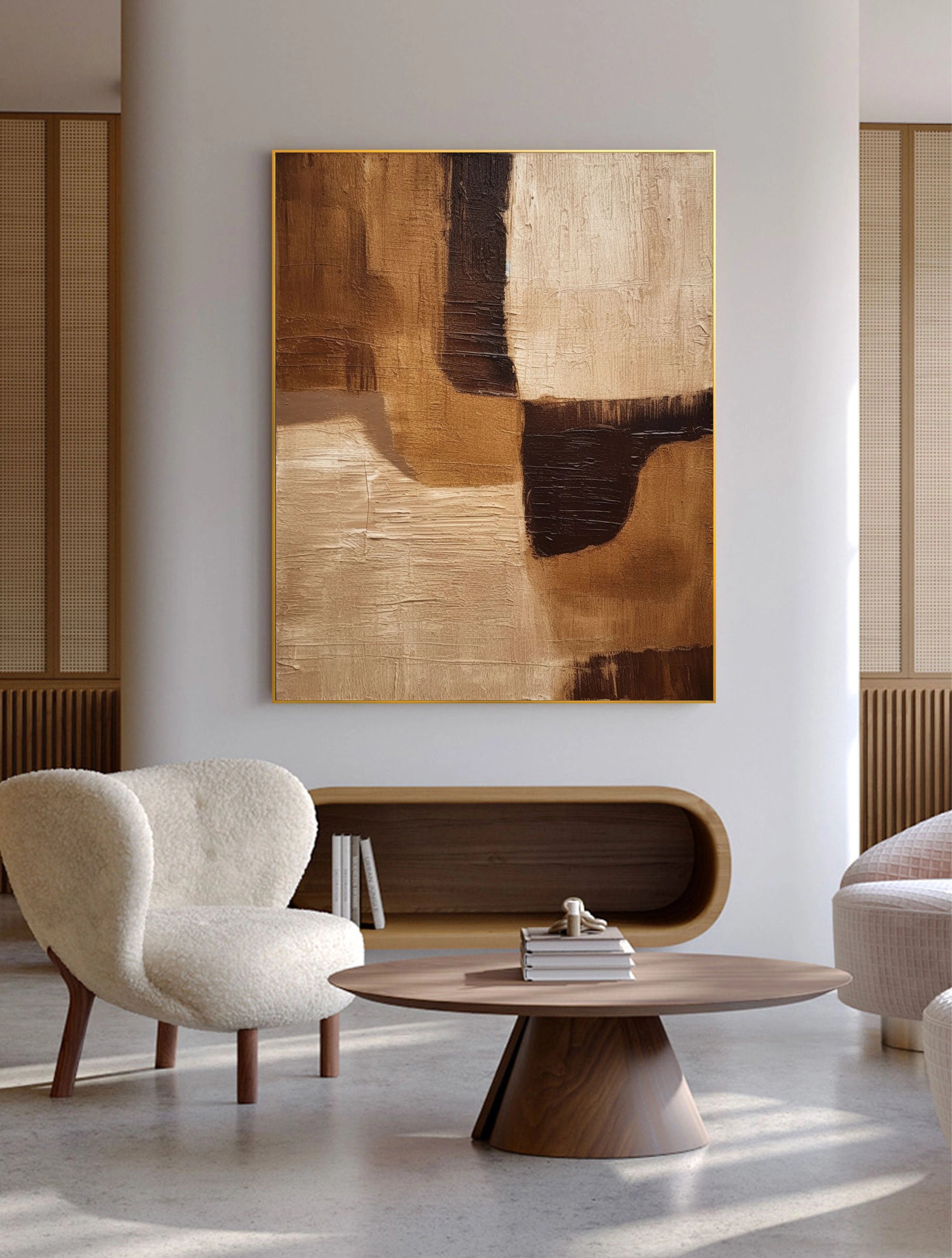 Brown and Beige Geometric Wabi Sabi Oversized Painting Abstract Wall Decor
