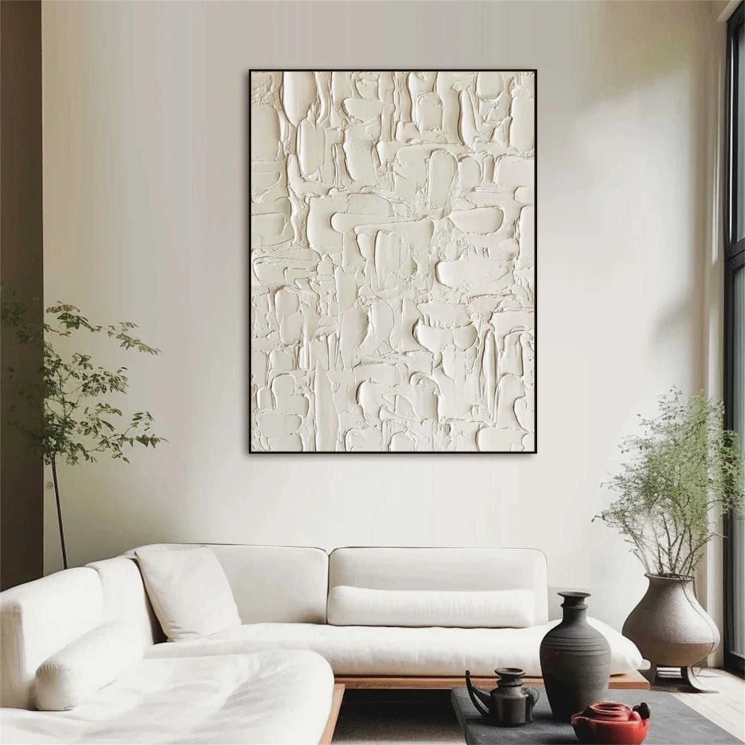 White Minimalist Textured Canvas Art #MM287