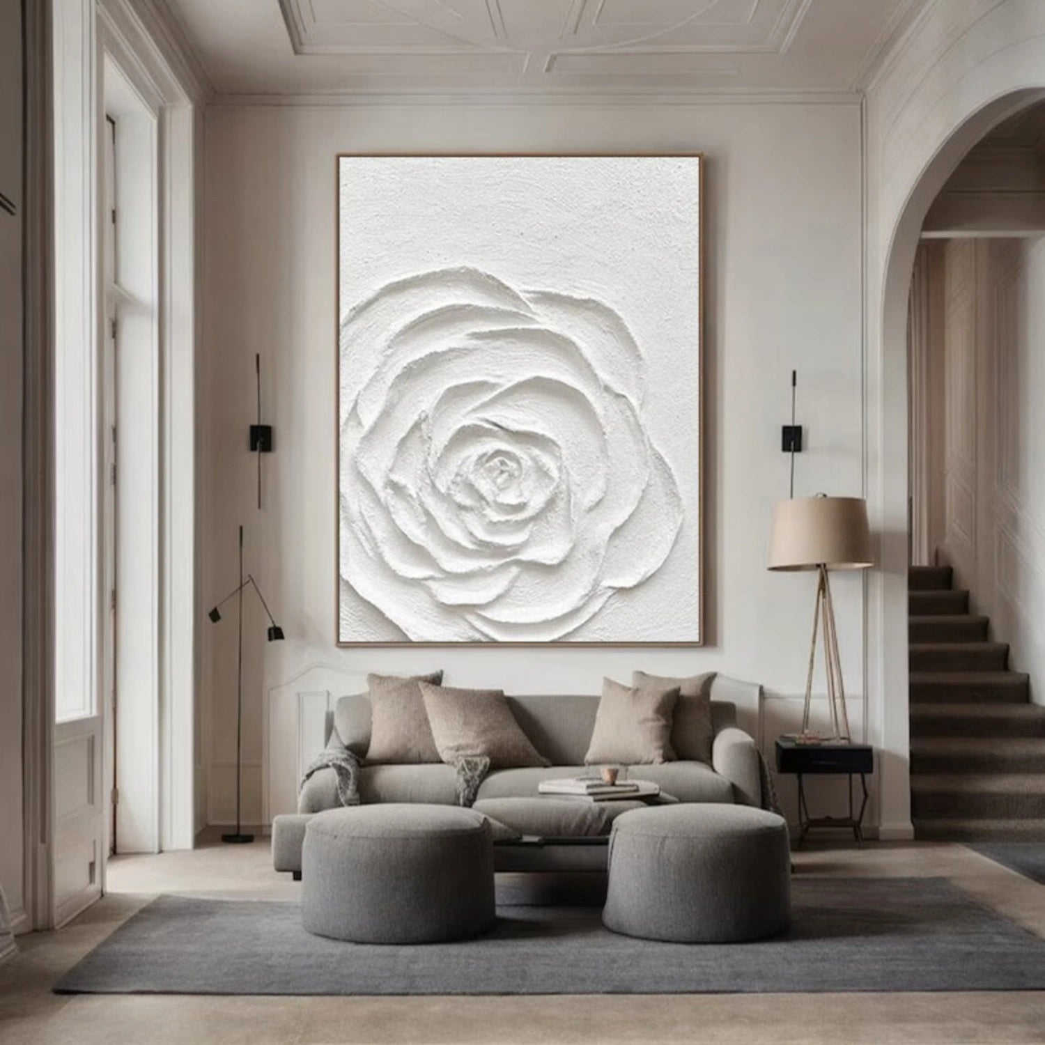 White Flower & Tree Abstract Textured Wall Art #ML127
