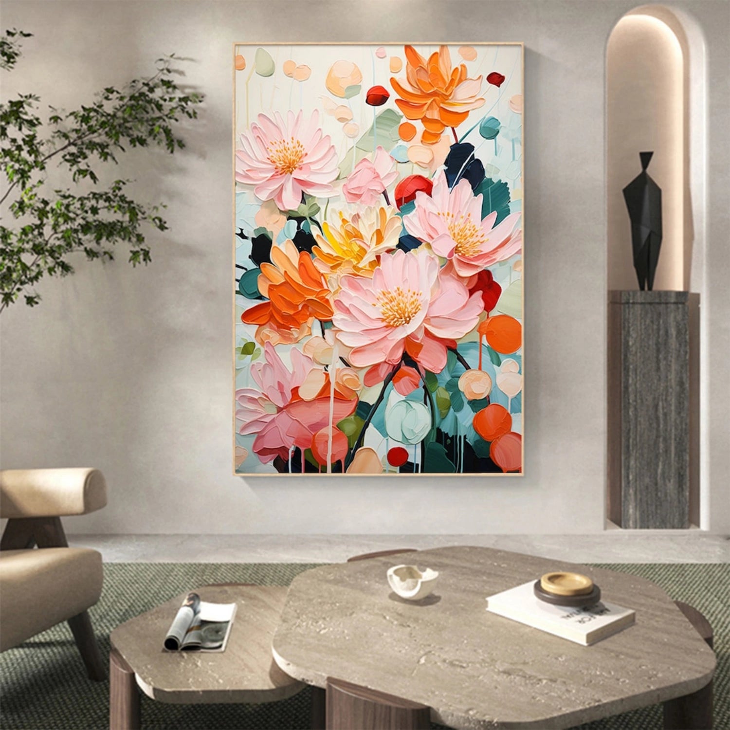 Colorful Flower & Tree Abstract Textured Wall Art #ML082