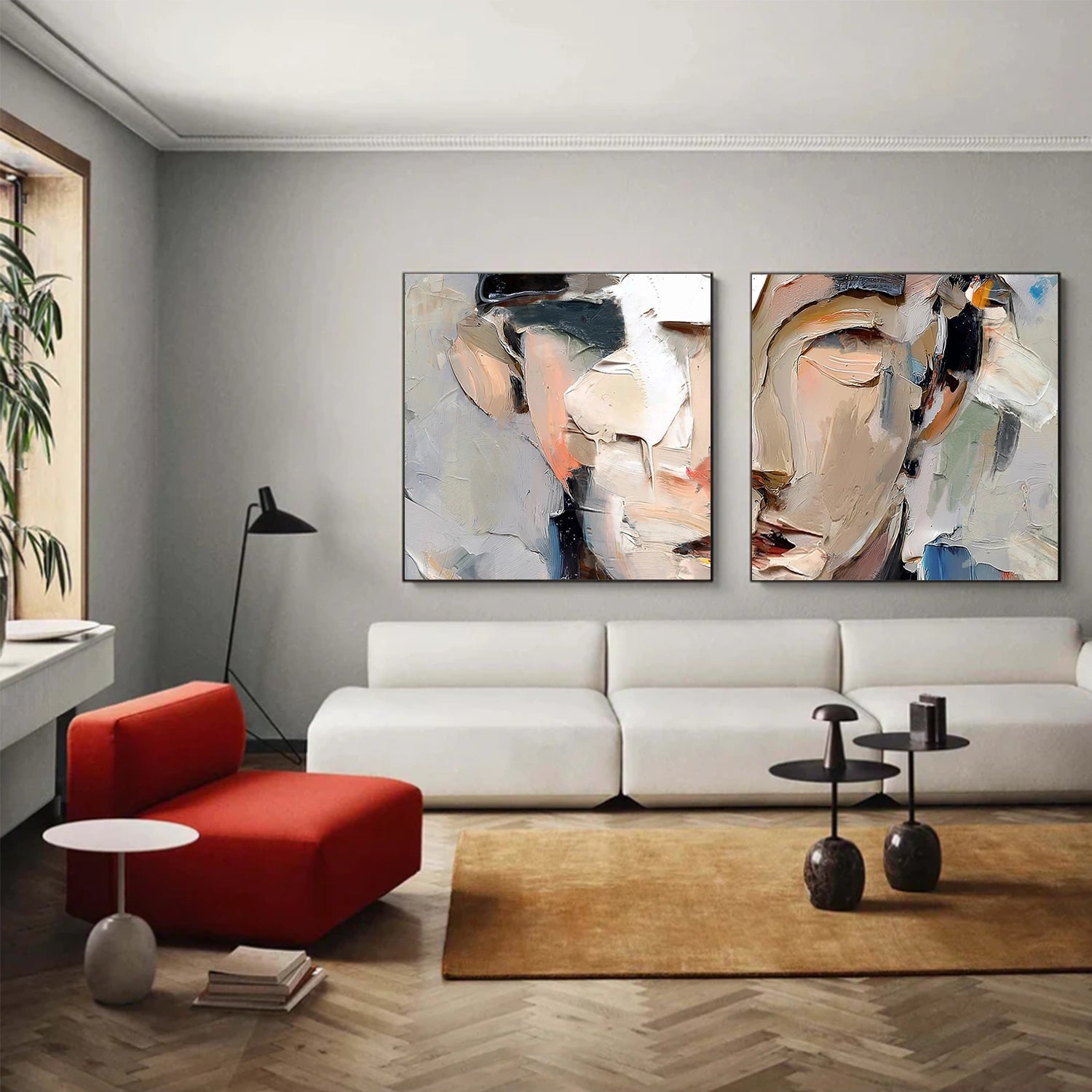 Abstract Portrait Textured Wall Art Set of 2 #AP124