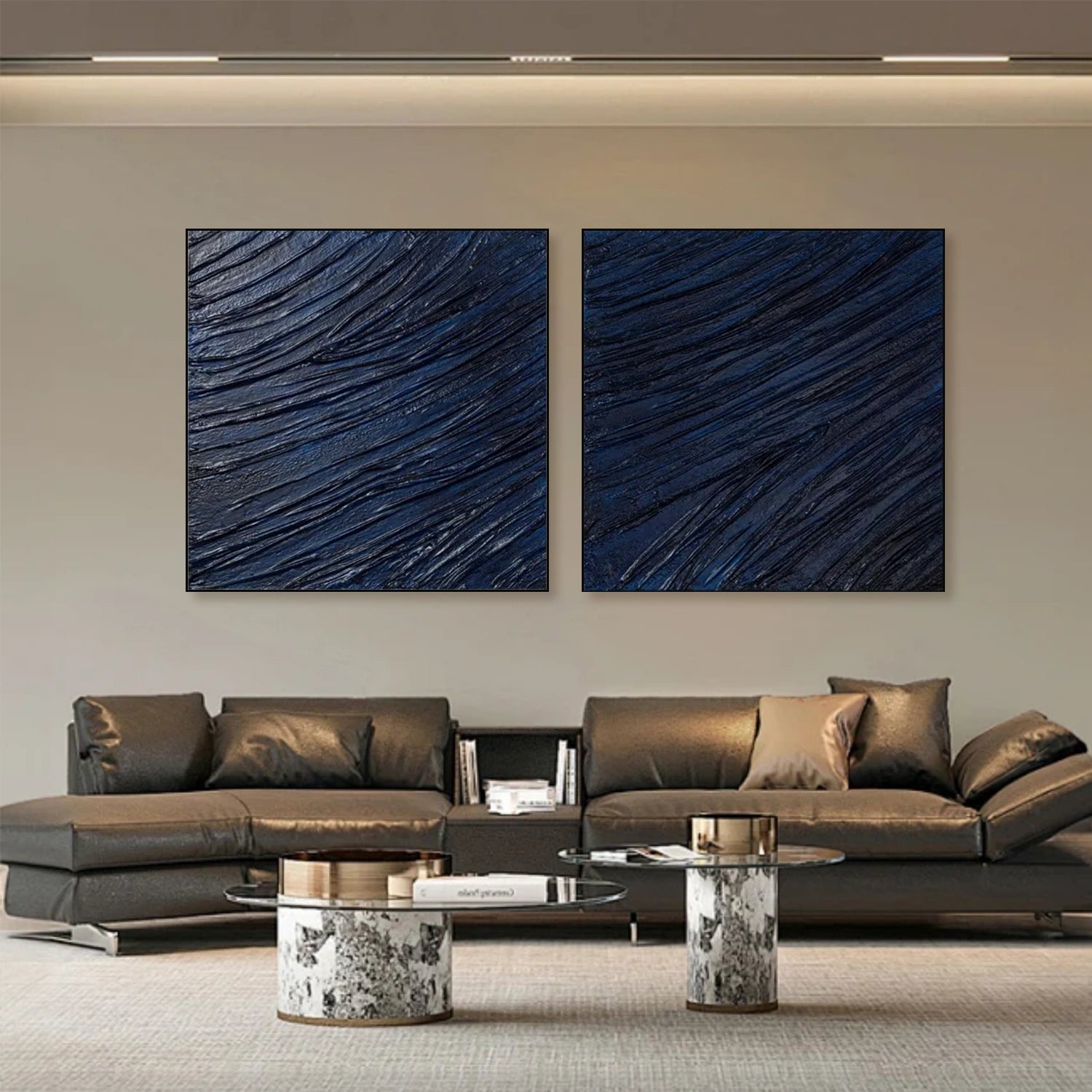 Blue Minimalist Textured Canvas Art Set of 2 #MZ104
