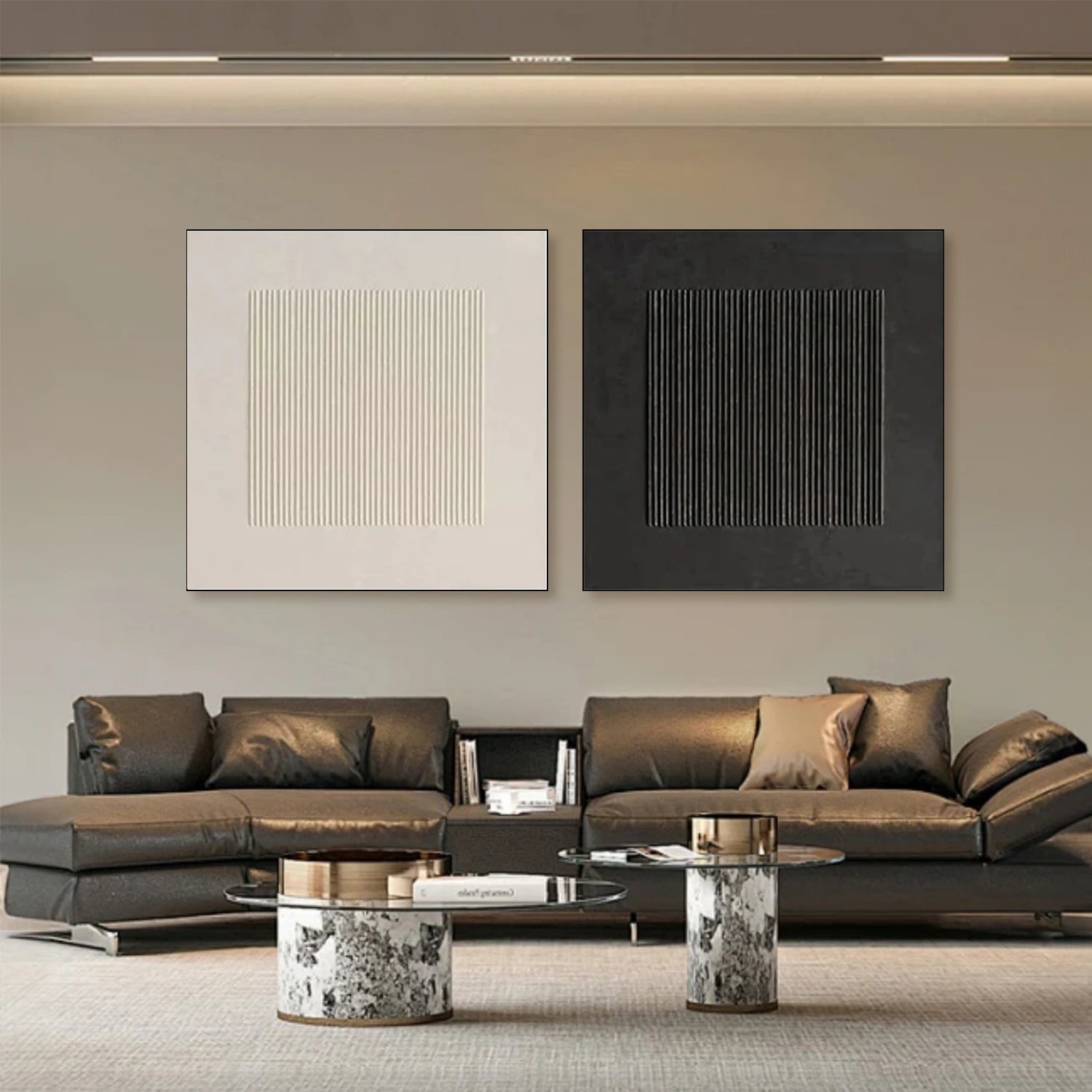 Black and White Minimalist Textured Canvas Art Set of 2 #MZ101