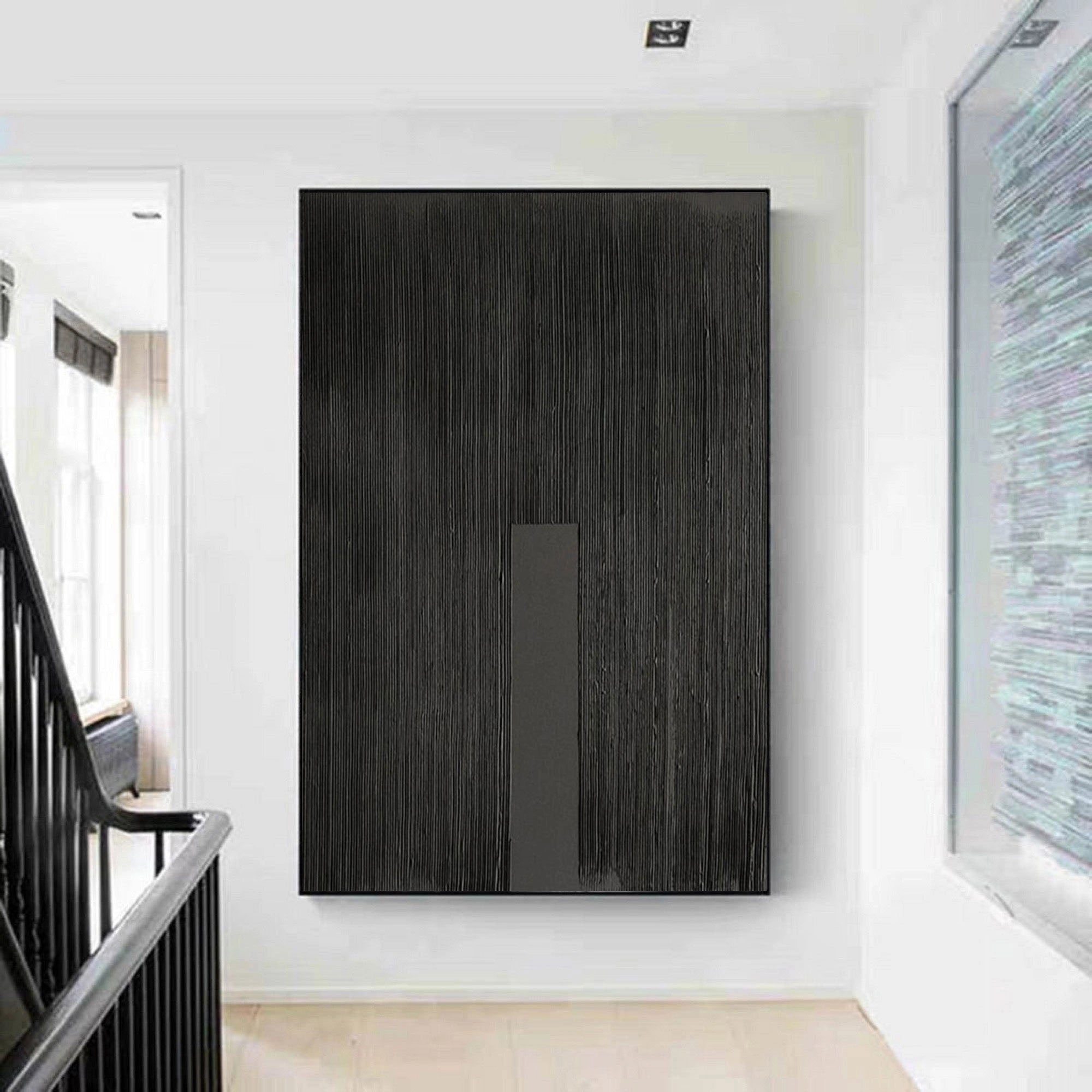 Black Textured Minimalist Zen Canvas Wall Artwork for Bedroom/Living Room