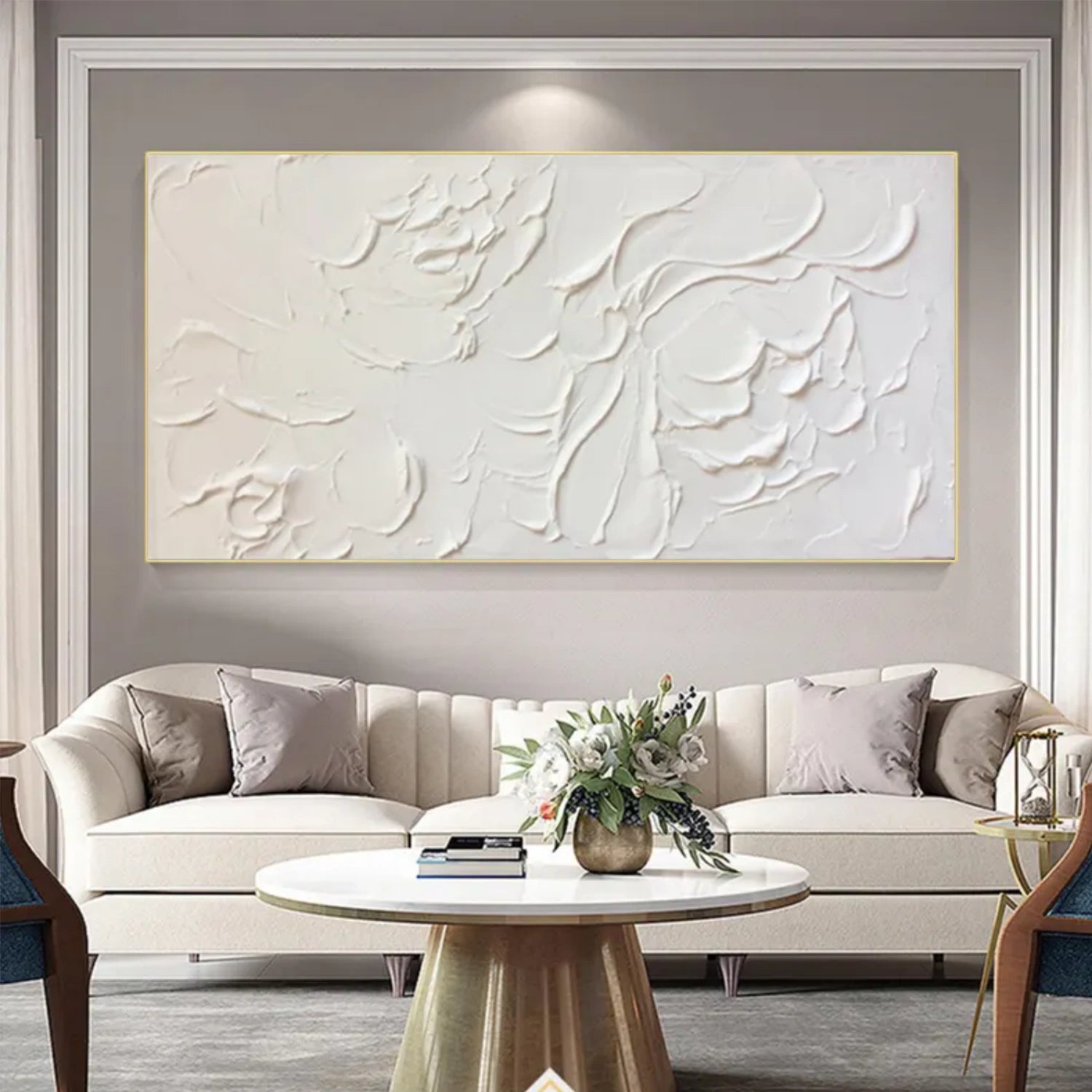 White and Beige Minimalist Textured Canvas Art #MM259