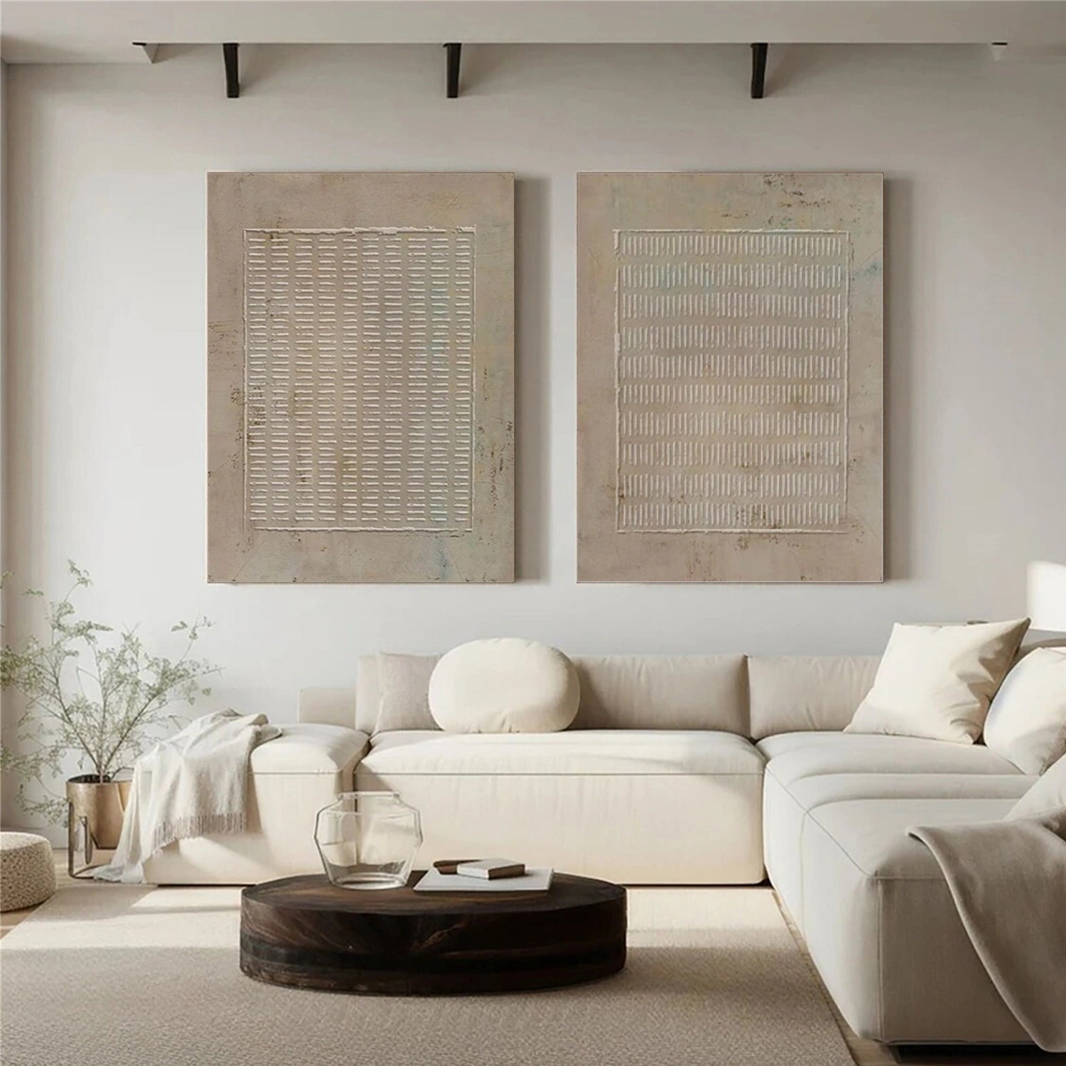 Beige and Brown Wabi Sabi Textured Canvas Art Set of 2 #WS641