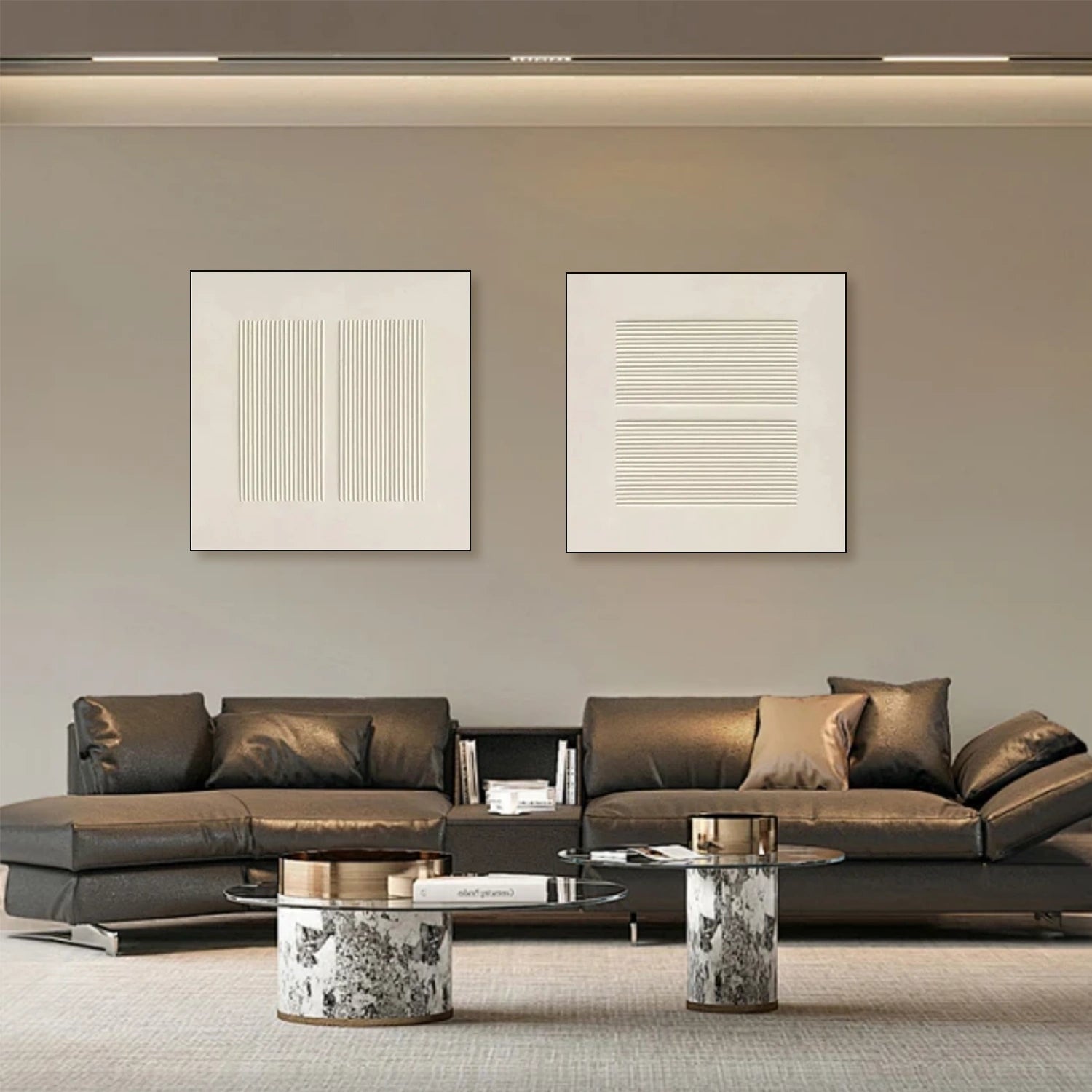 Beige Minimalist Textured Canvas Art Set of 2 #MZ108