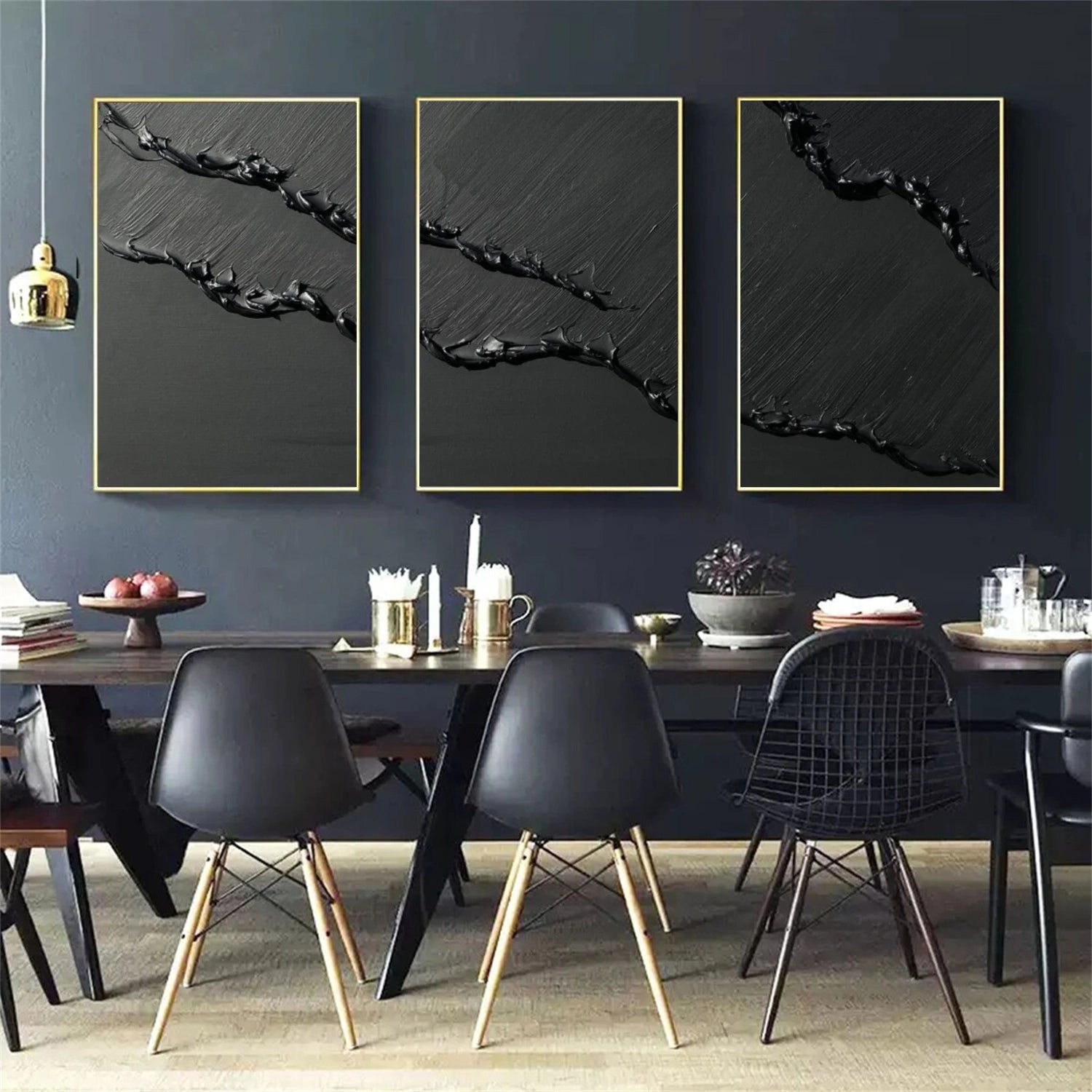 Black Minimalist Textured Canvas Art Set of 3 #MZ115
