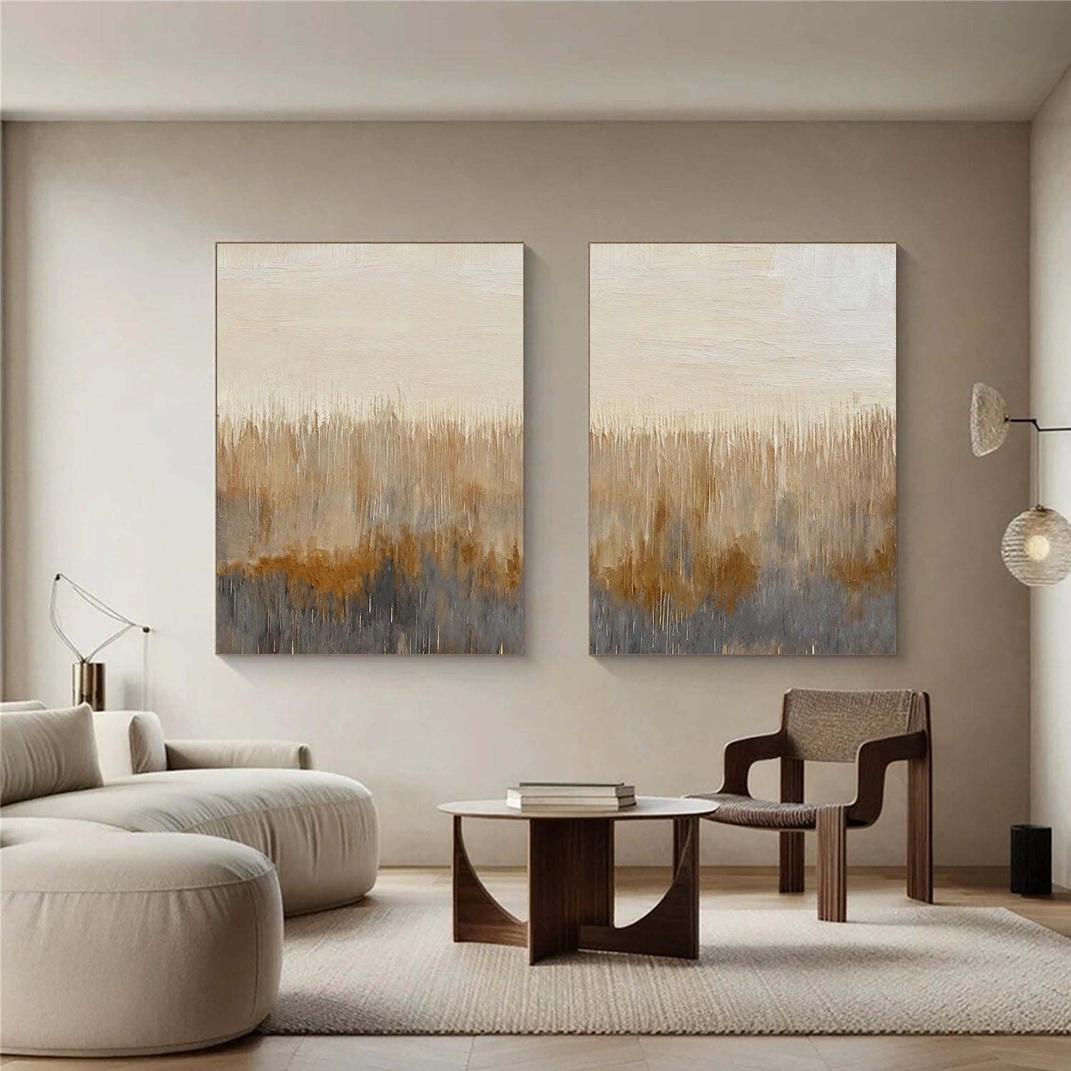 Beige and Brown Abstract Canvas Art Set of 2 #WS896
