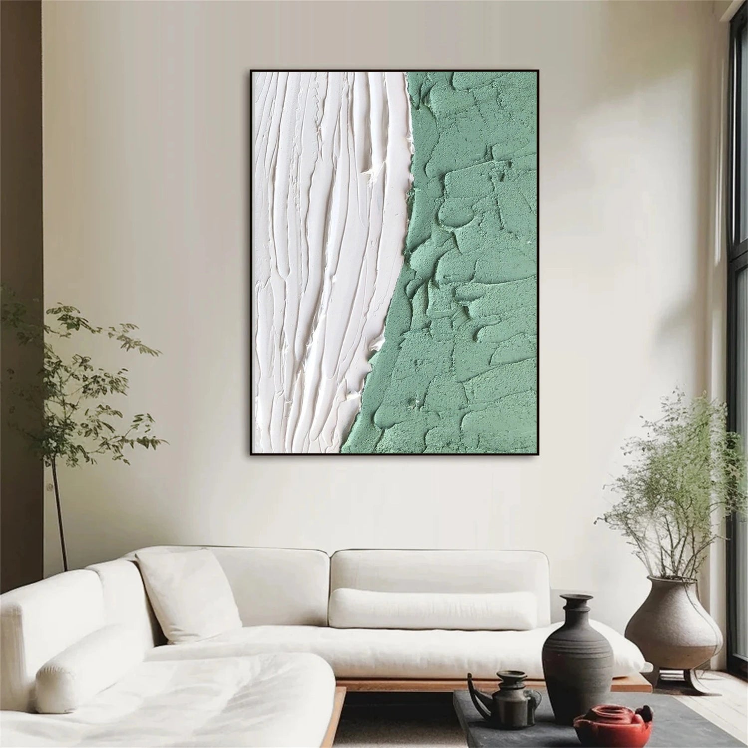 White and Green Minimalistic Textured Art #MM230