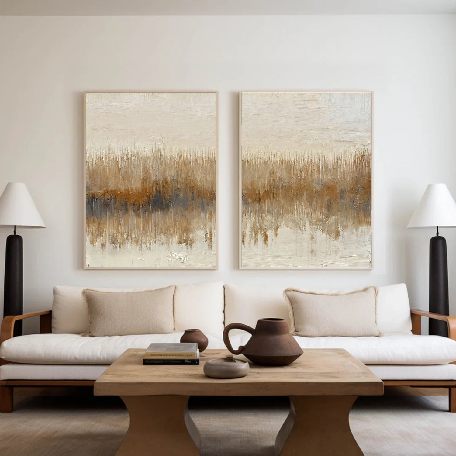 Beige and Brown Abstract Canvas Art Set of 2 #WS897