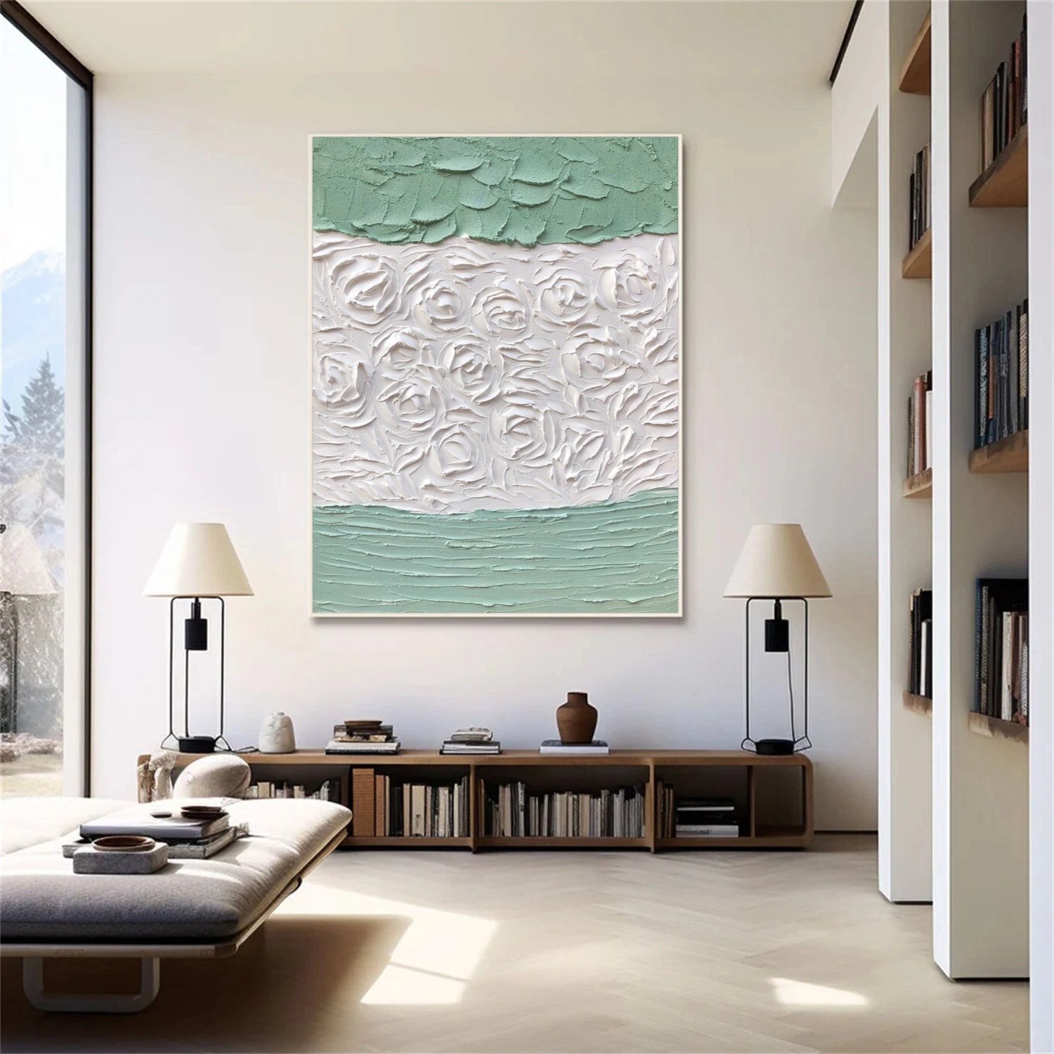 White and Green Minimalistic Textured Art #MM229