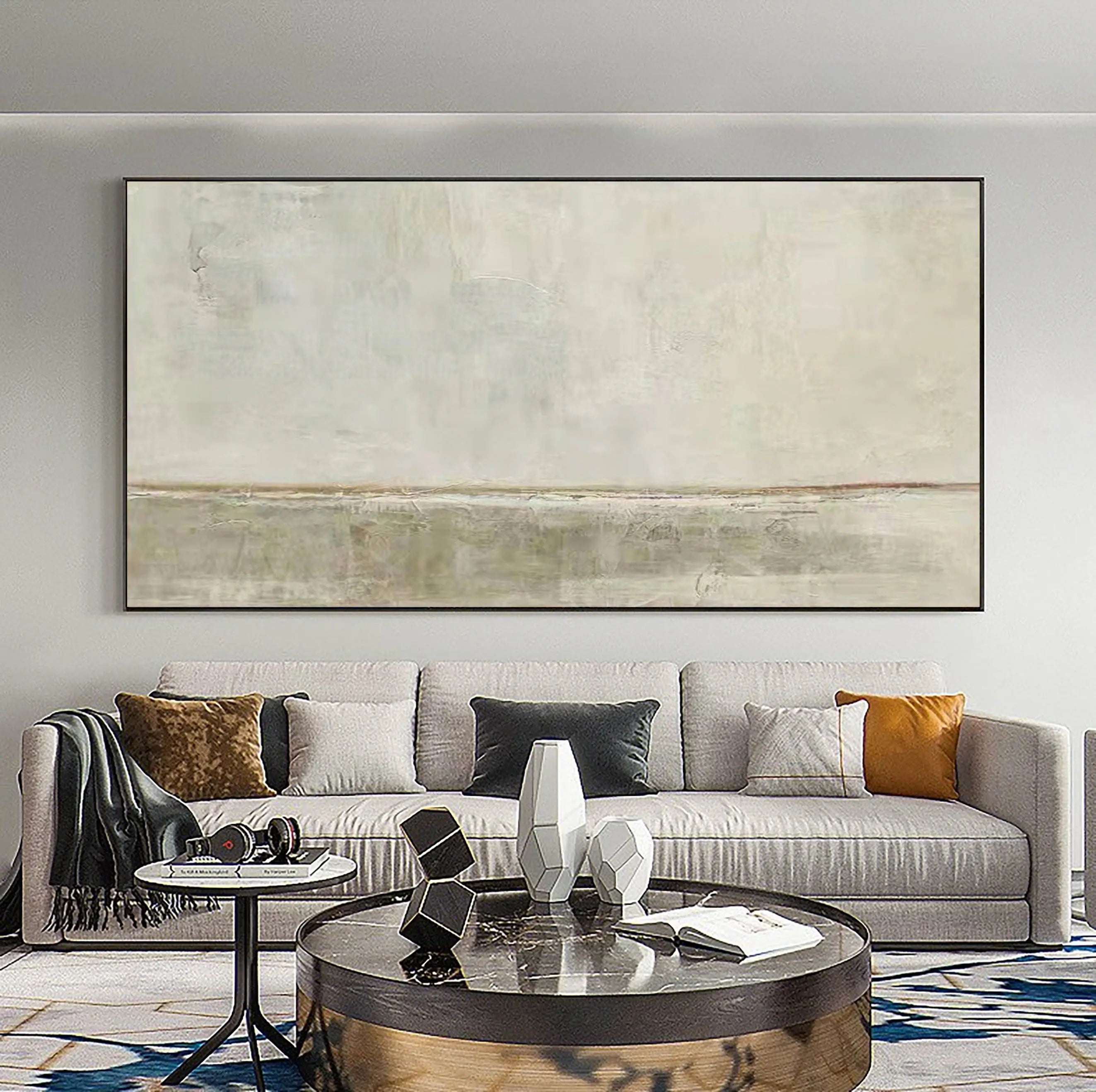 Original Beige Minimalistic Large Painting on Canvas Wall Artwork