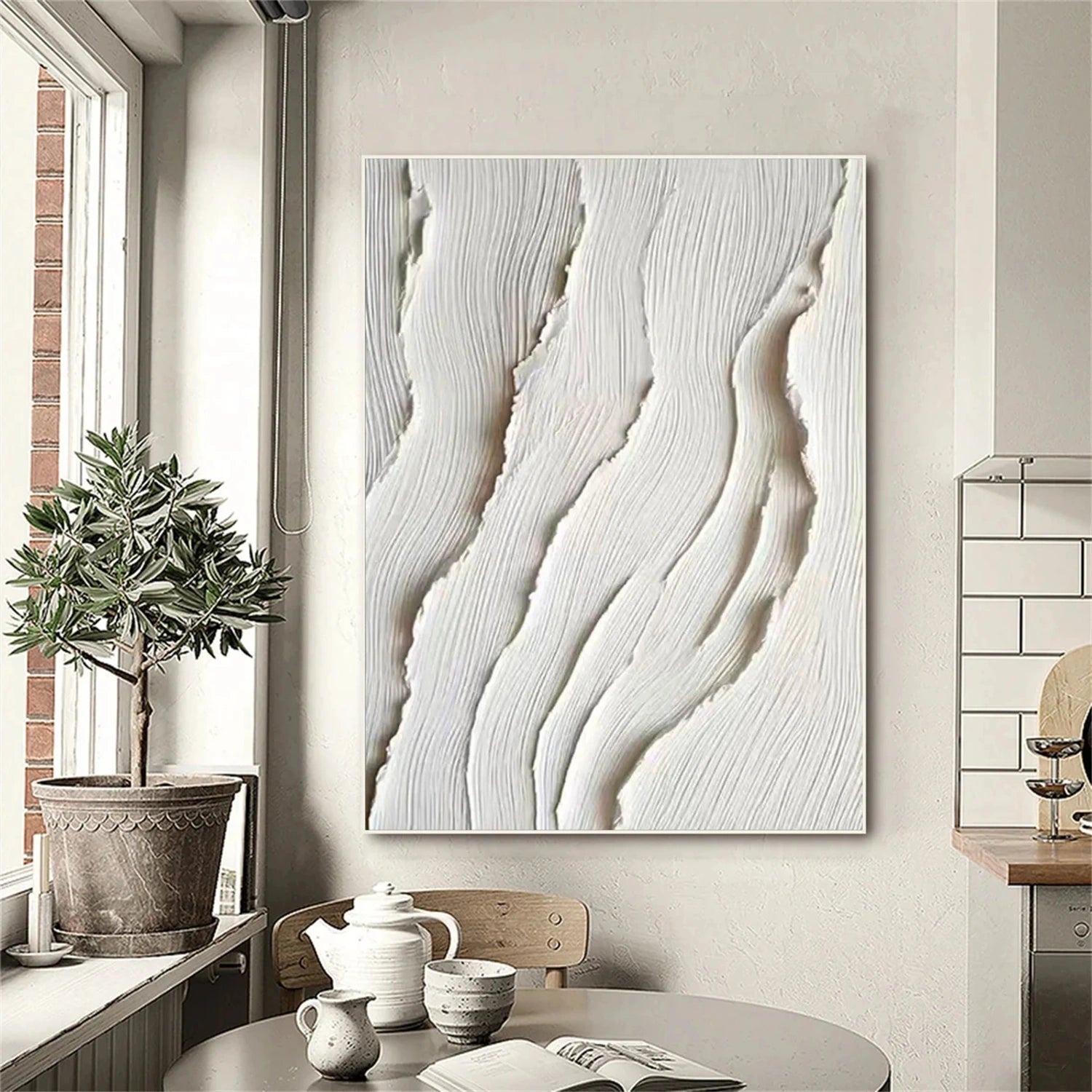 White Minimalist Textured Canvas Art #MM286