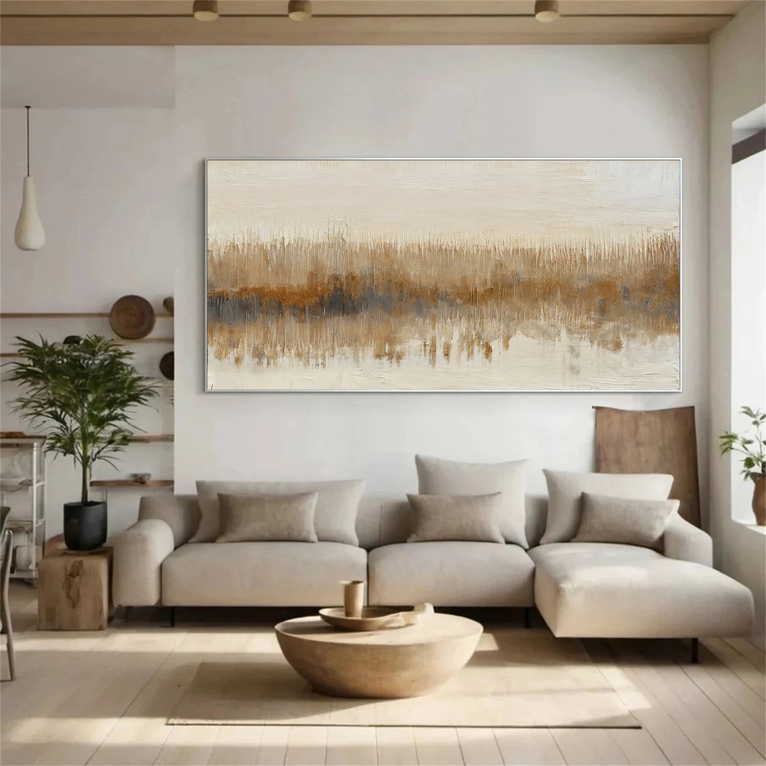 Beige and Brown Abstract Canvas Art #WS892
