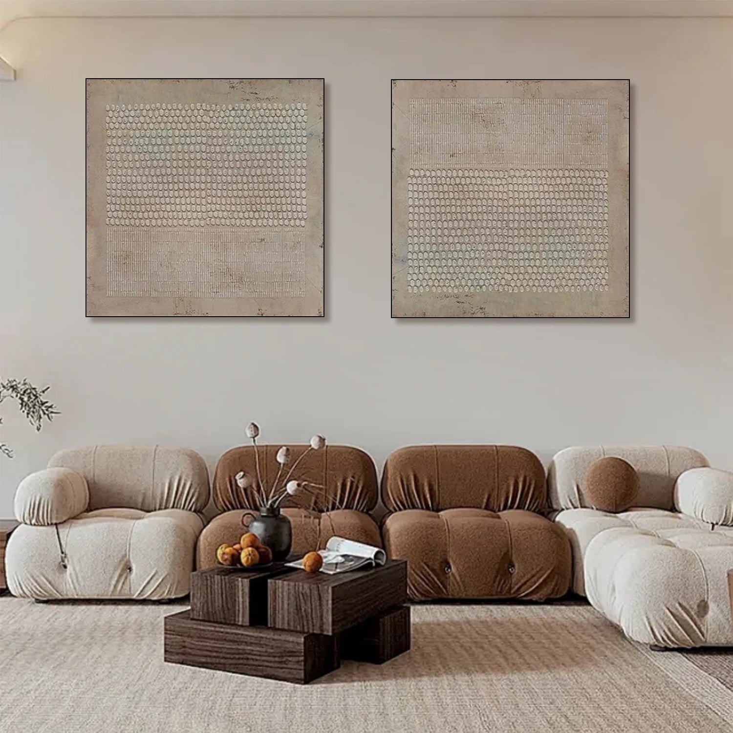 Beige and Brown Wabi Sabi Textured Canvas Art Set of 2 #WS637