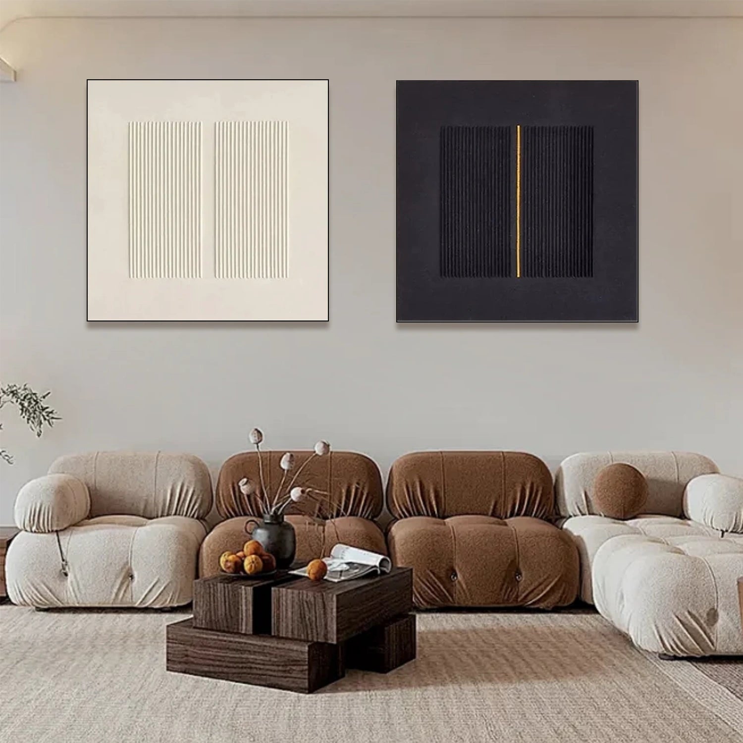Black and White Minimalist Textured Canvas Art Set of 2 #MZ102