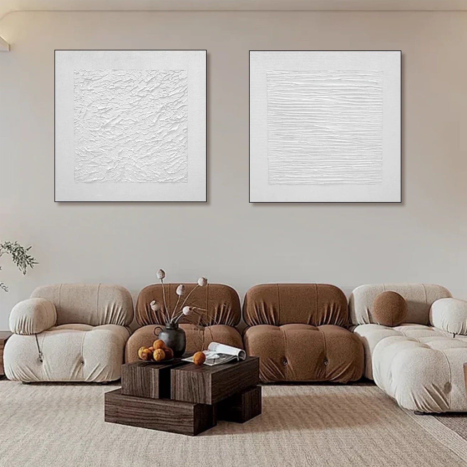 White Minimalist Textured Canvas Art Set of 2 #MZ106