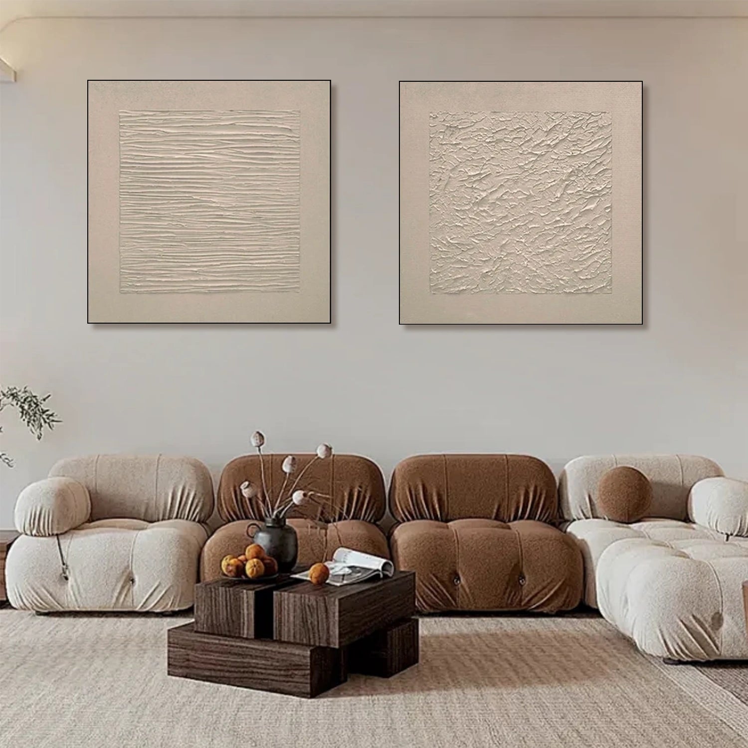 Beige Minimalist Textured Canvas Art Set of 2 #MZ105