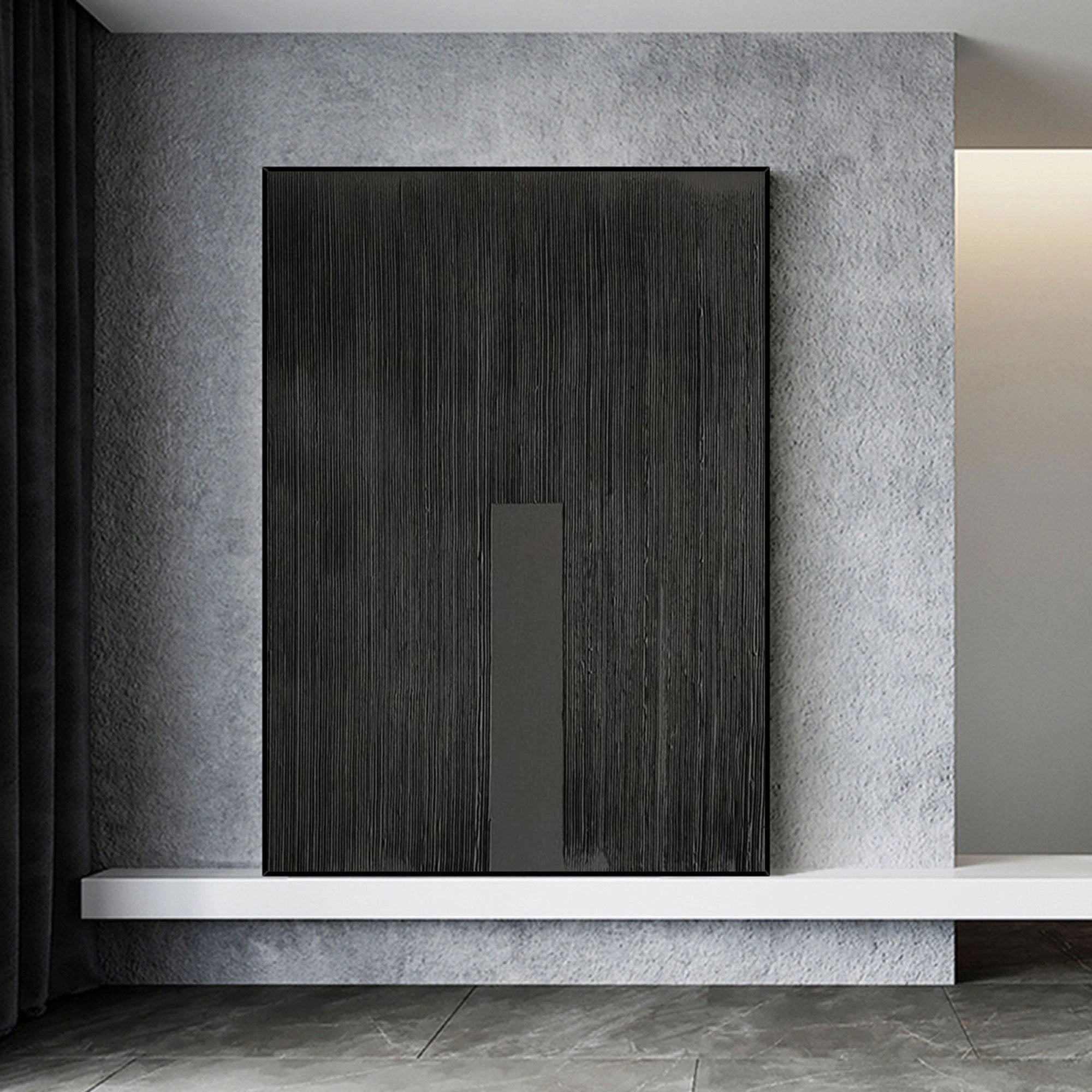 Black Textured Minimalist Zen Canvas Wall Artwork for Bedroom/Living Room