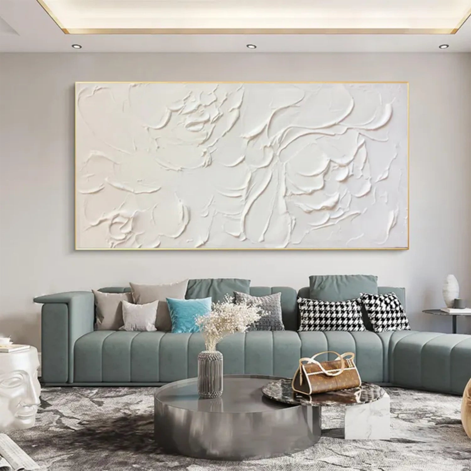 White and Beige Minimalist Textured Canvas Art #MM259
