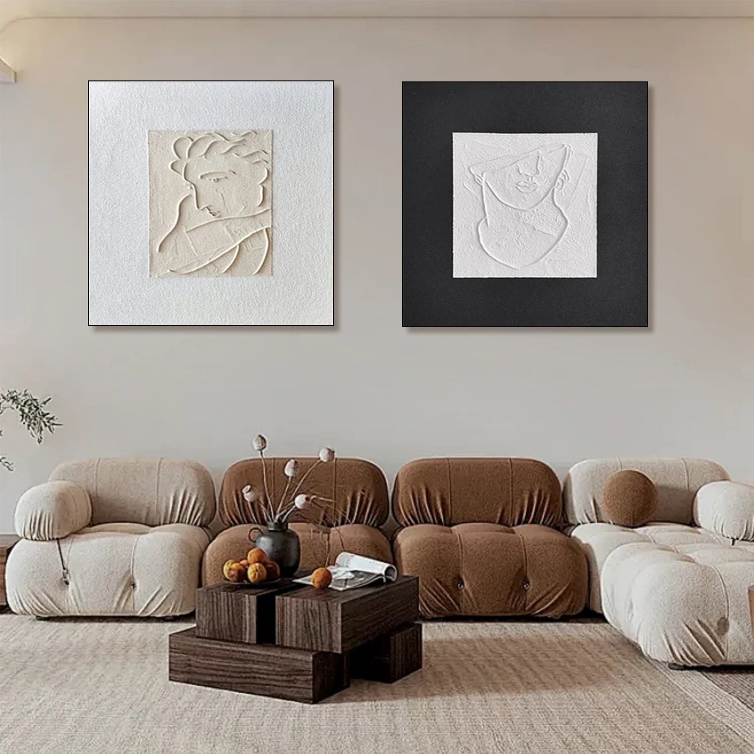 Black and White Minimalist Textured Canvas Art Set of 2 #MZ103