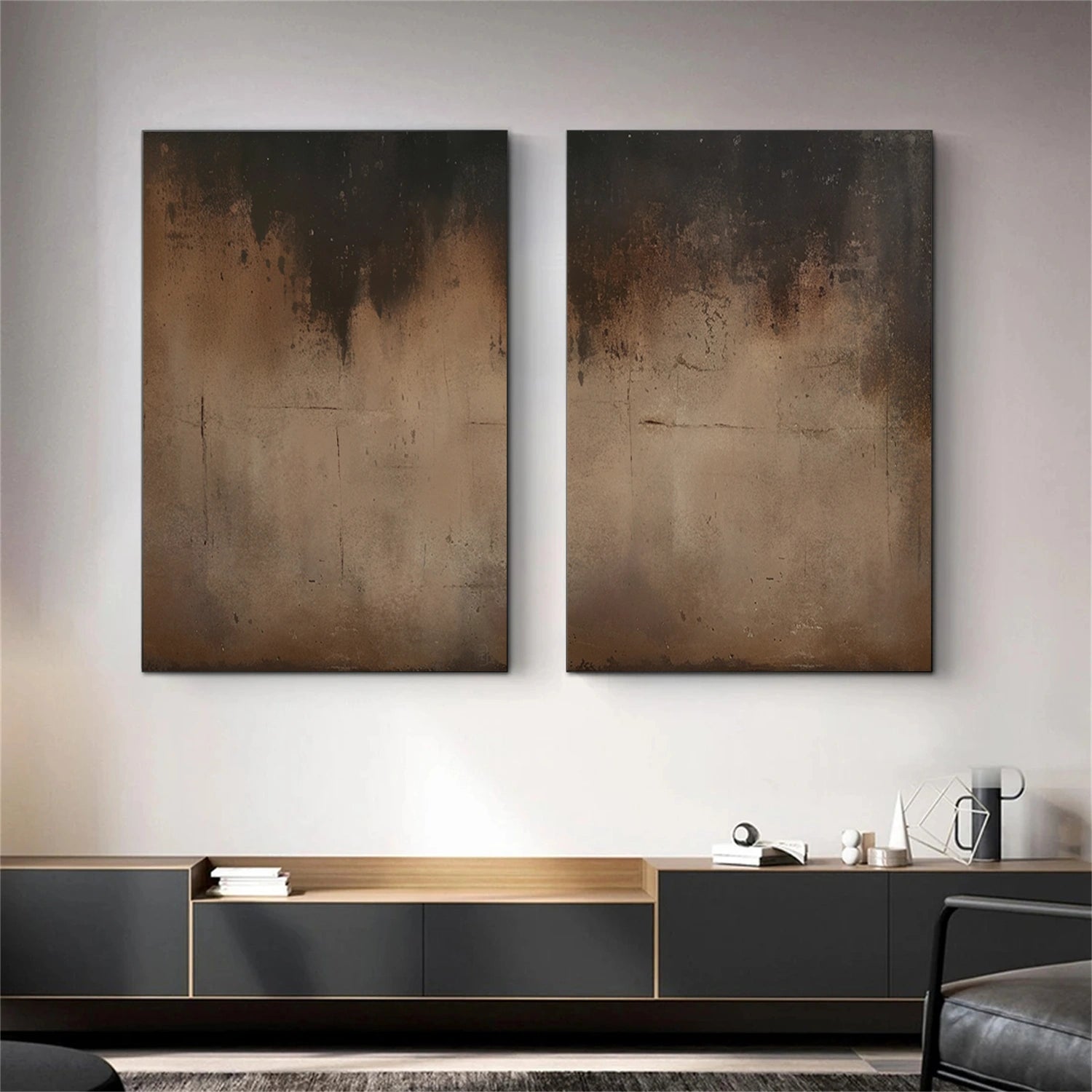Beige and Brown Abstract Tranquility Set of 2 #WS524