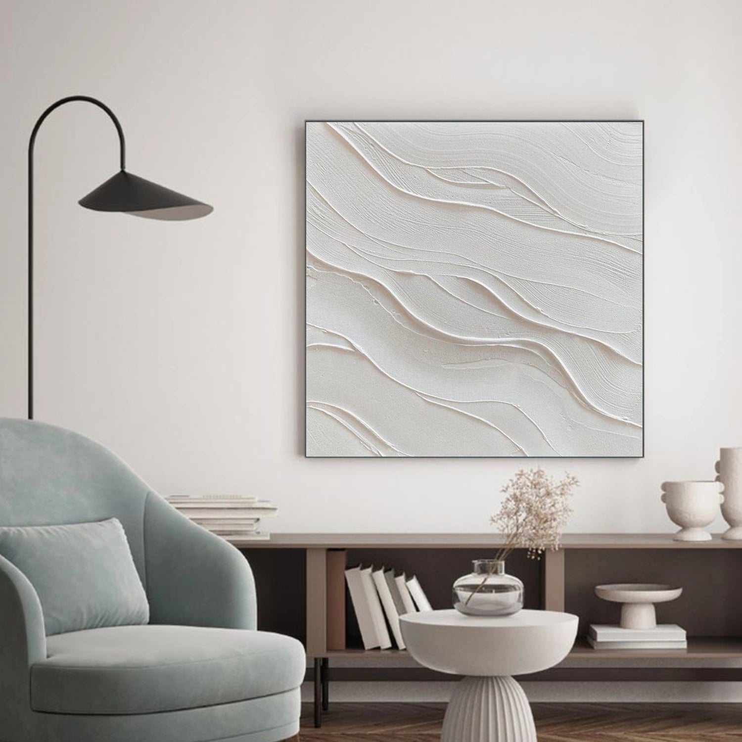 White Minimalist Textured Canvas Art #MM384