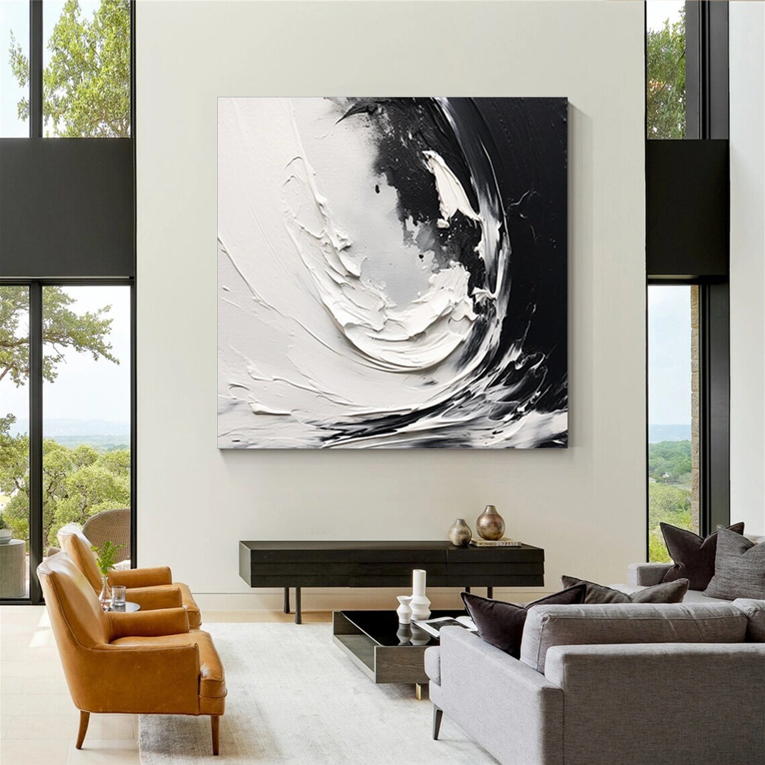Black and White Minimalist Textured Canvas Art #MZ109