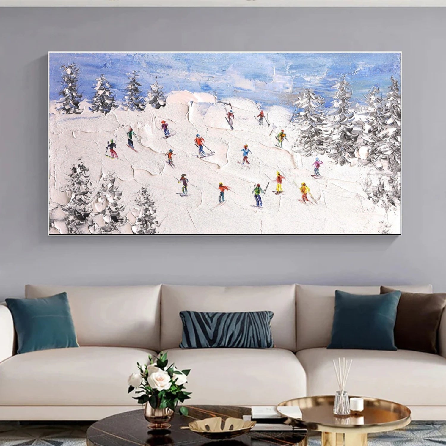 Skiing Sport Textured Wall Art #SA050