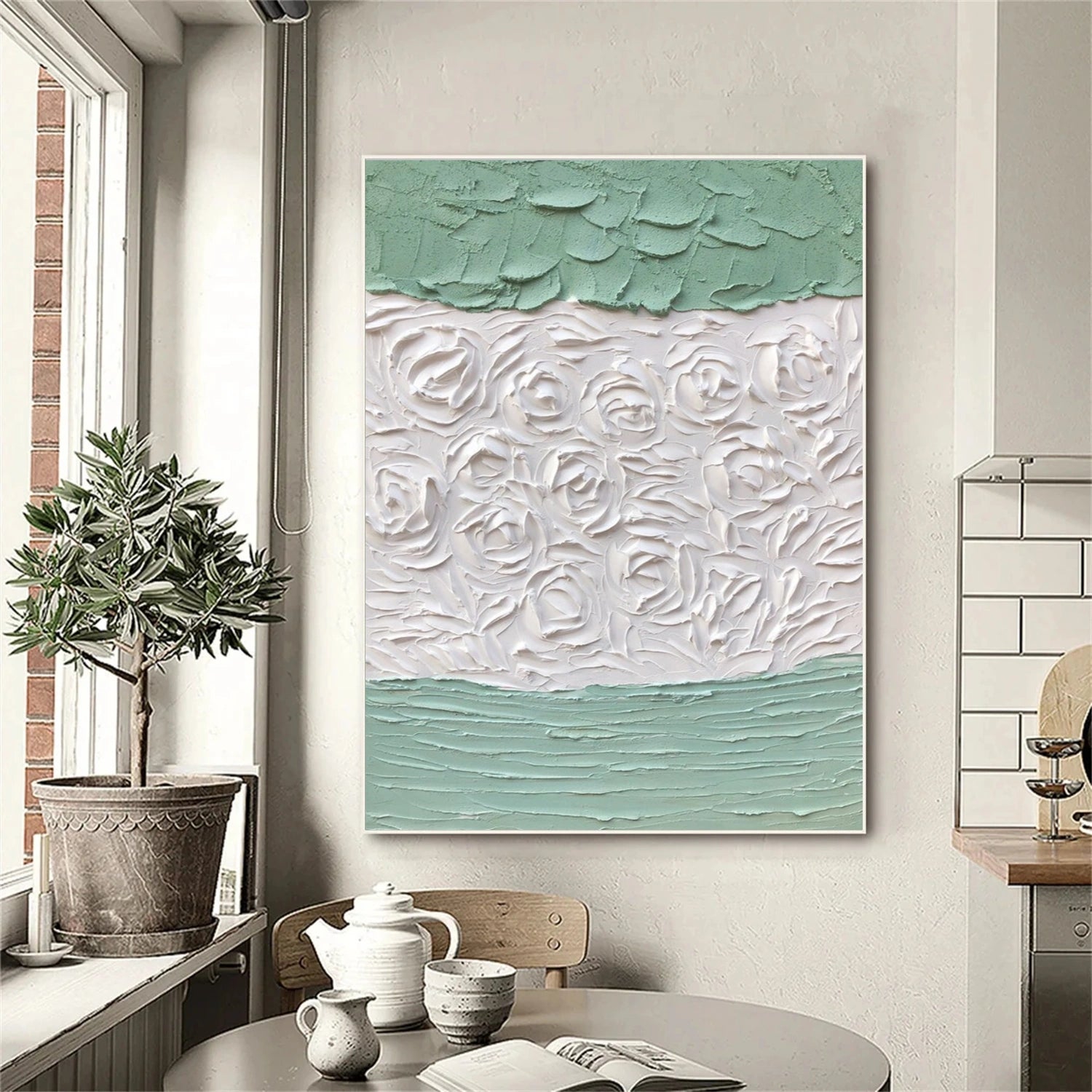 White and Green Minimalistic Textured Art #MM229