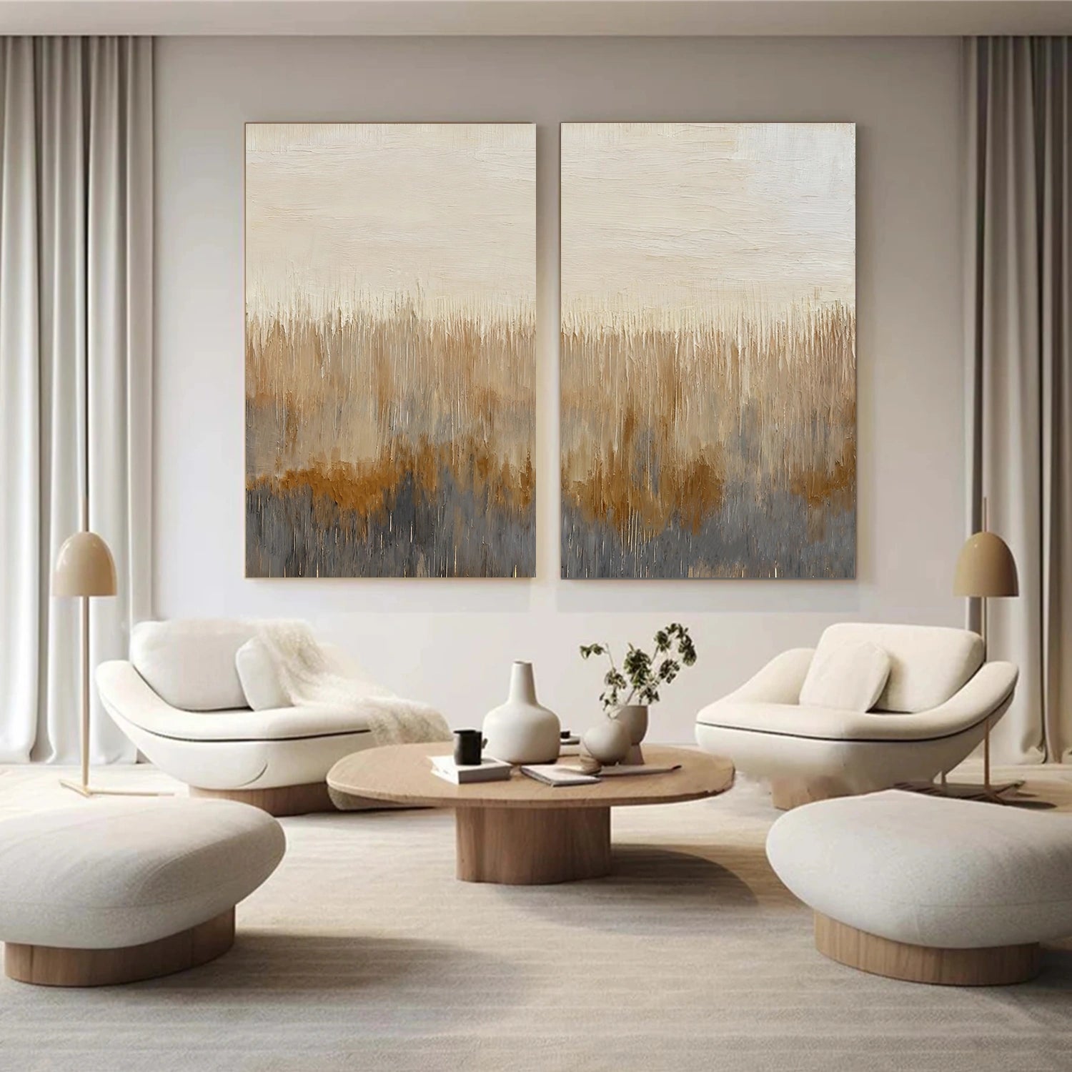 Beige and Brown Abstract Canvas Art Set of 2 #WS896