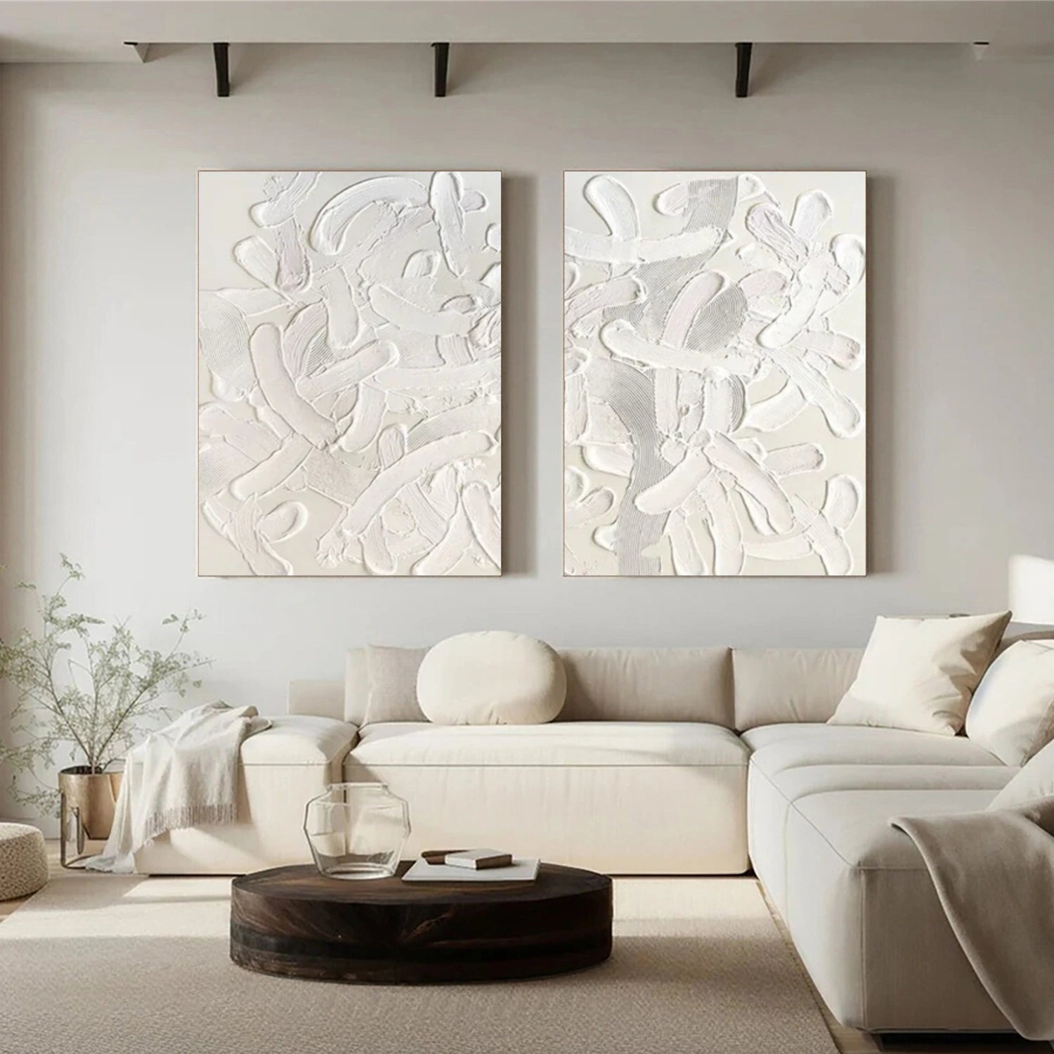 White Minimalist Textured Canvas Art Set of 2 #MM291