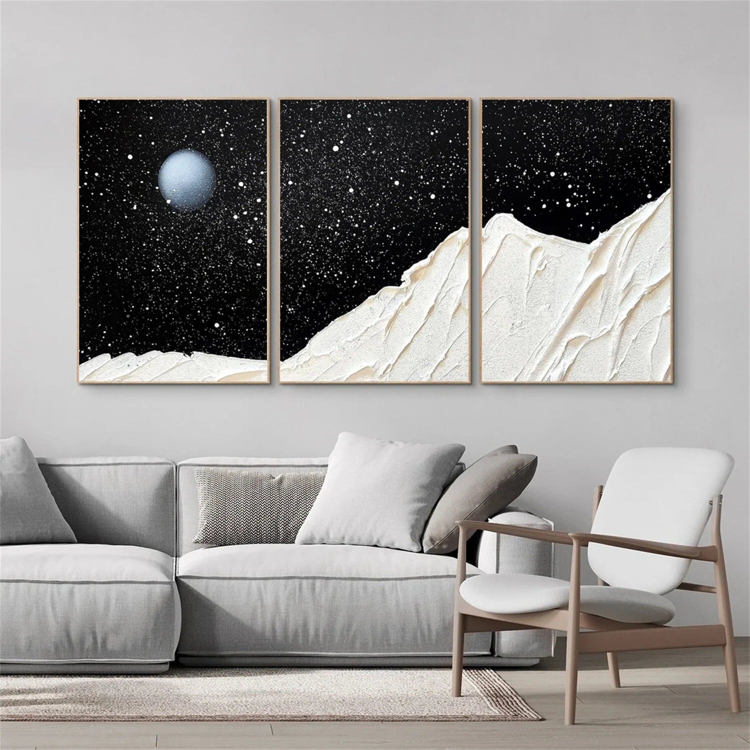 Black and White Minimalist Textured Canvas Art Set of 3 #MM269