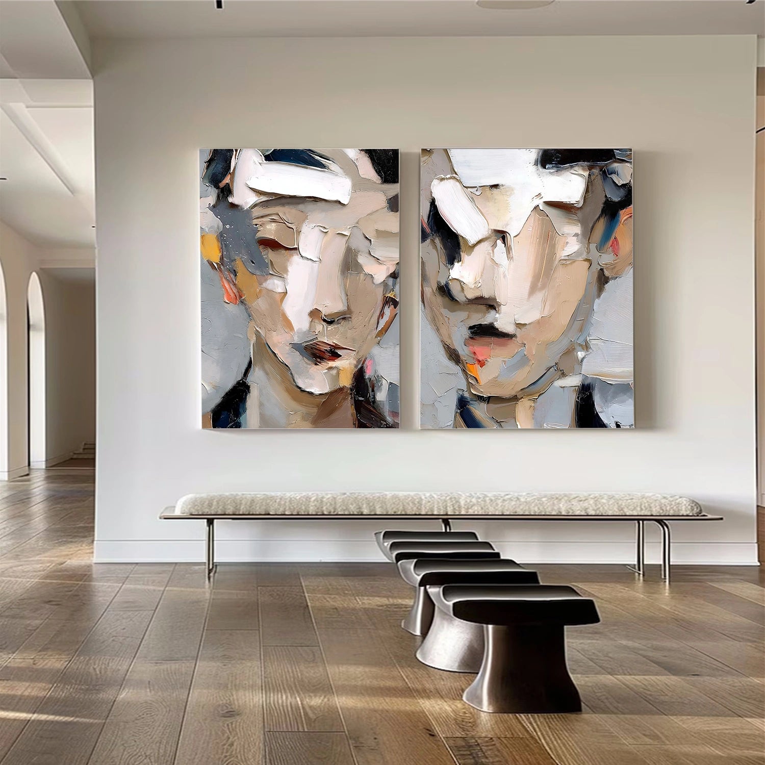 Abstract Portrait Textured Wall Art Set of 2 #AP125