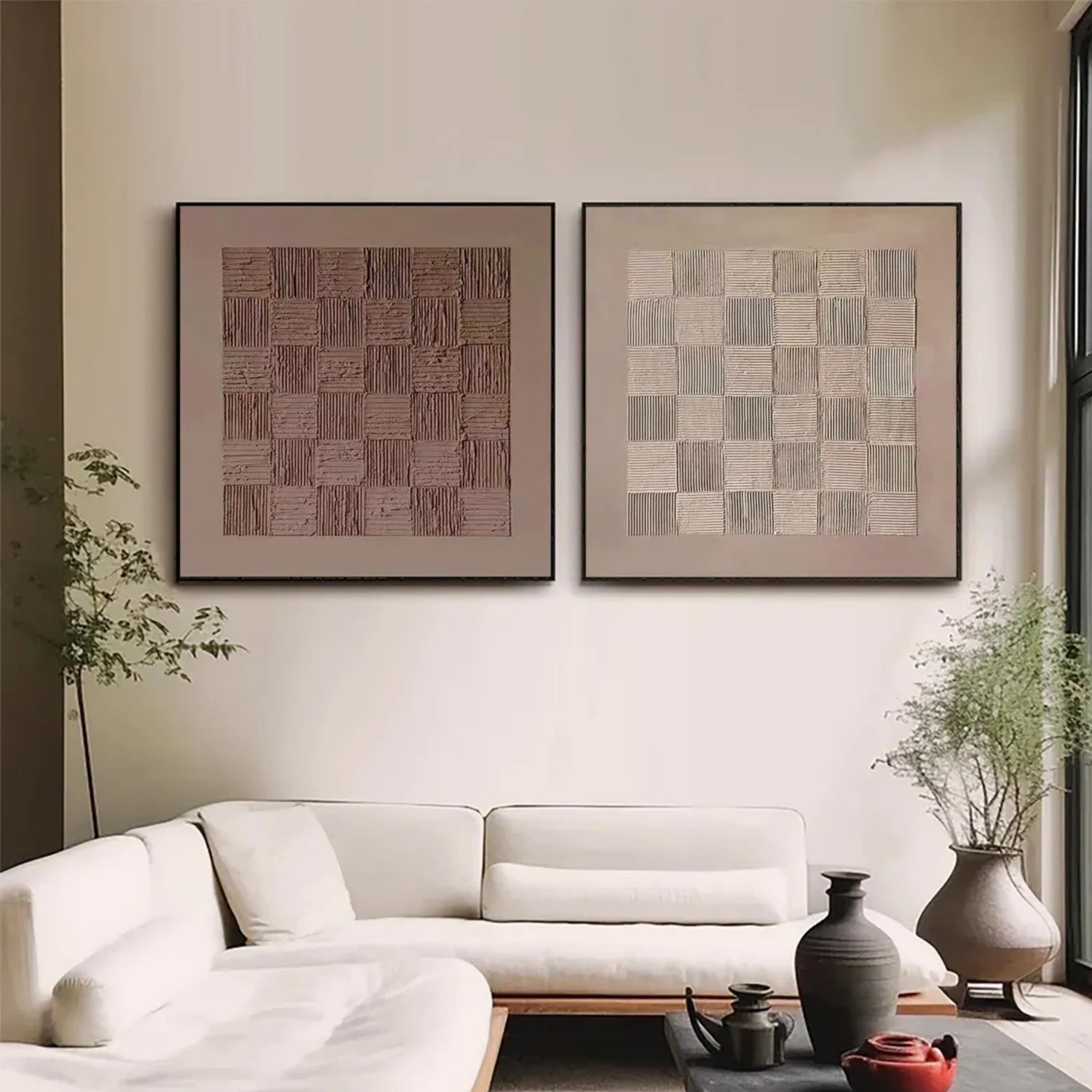 Beige and Brown Wabi Sabi Textured Canvas Art Set of 2 #WS638