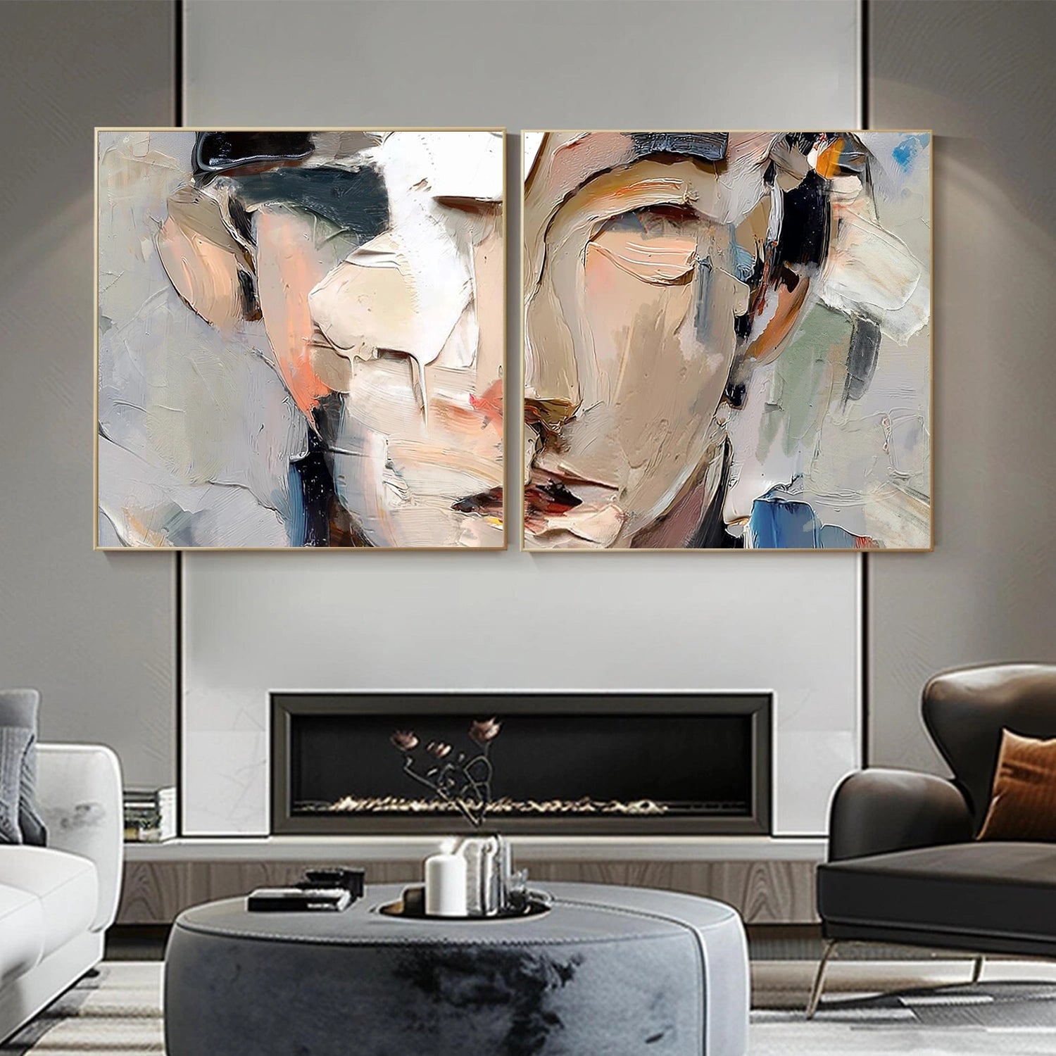 Abstract Portrait Textured Wall Art Set of 2 #AP124