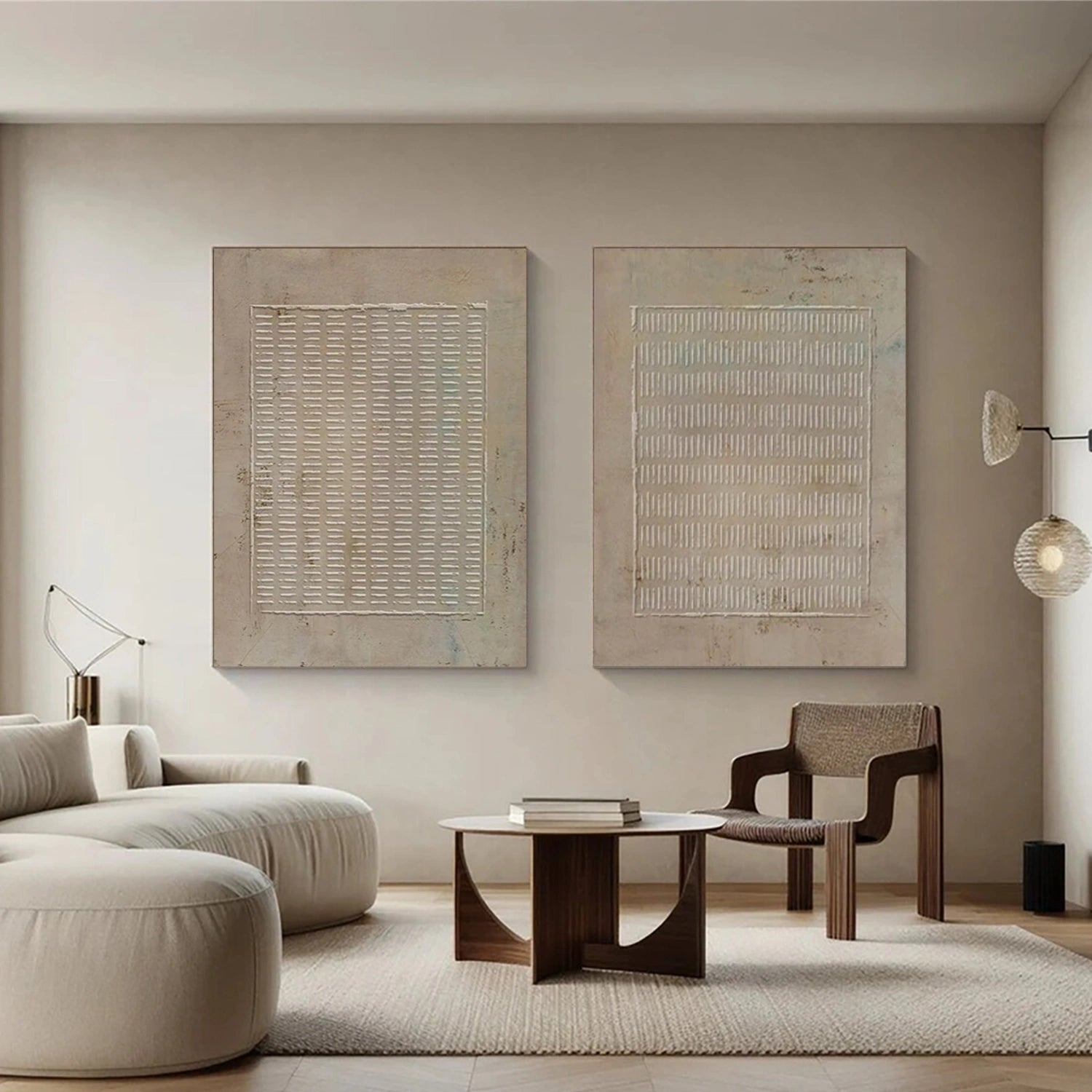 Beige and Brown Wabi Sabi Textured Canvas Art Set of 2 #WS641