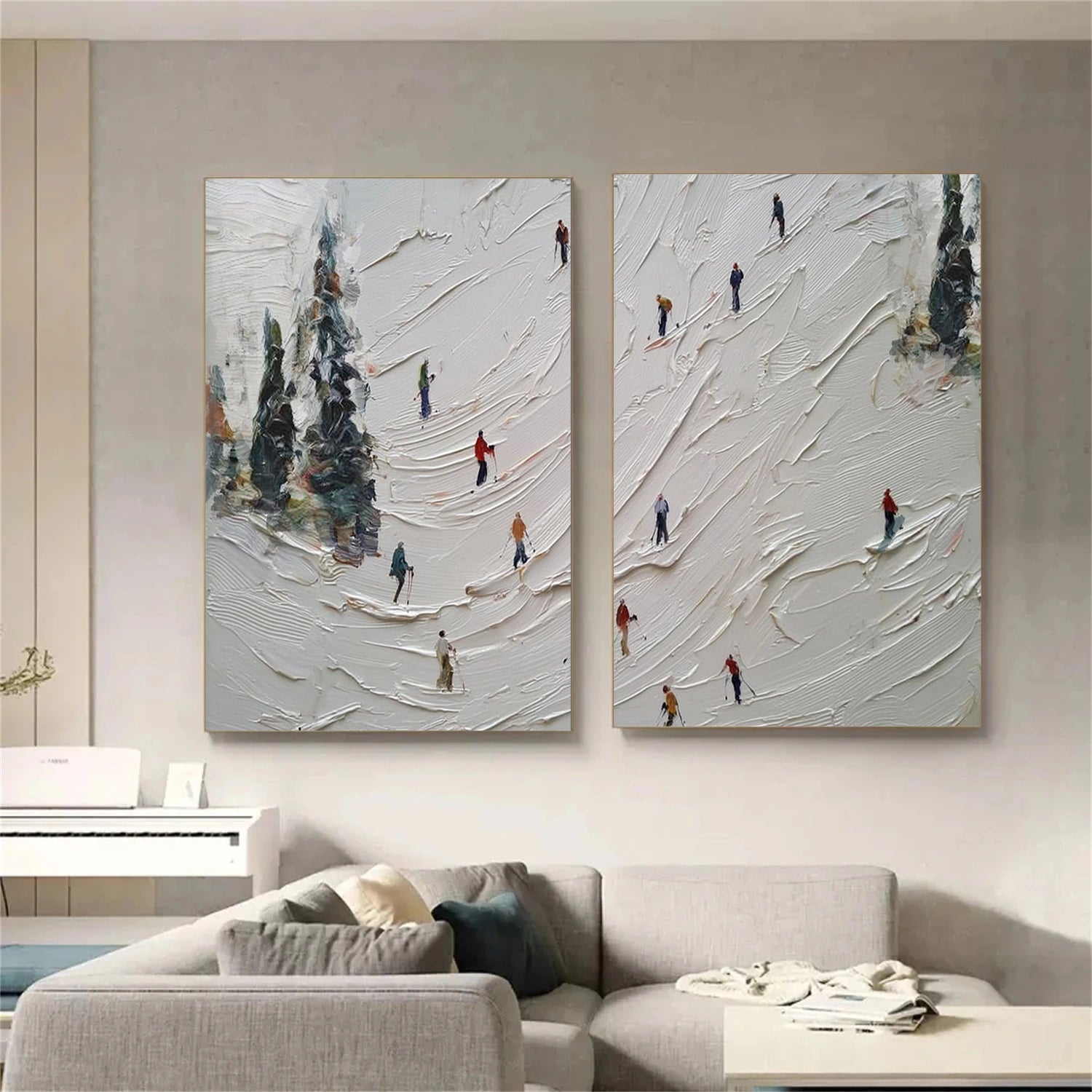 Skiing Sport Textured Wall Art Set of 2 #SA075