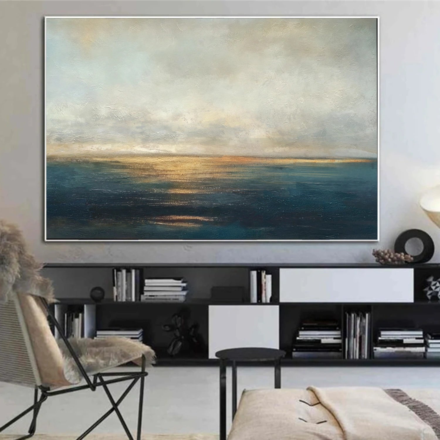 Blue and Gold Abstract Canvas Art #WS899