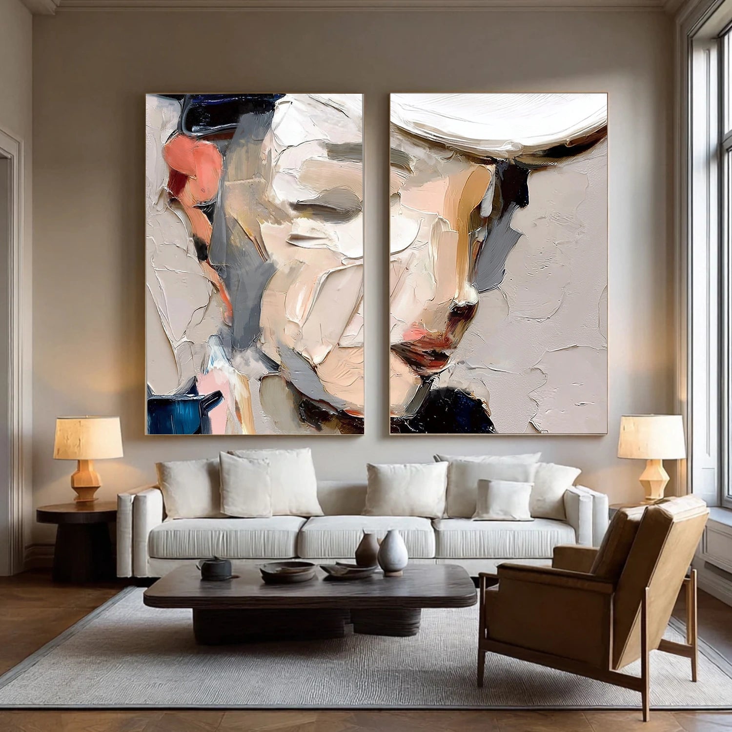 Abstract Portrait Textured Wall Art Set of 2 #AP126