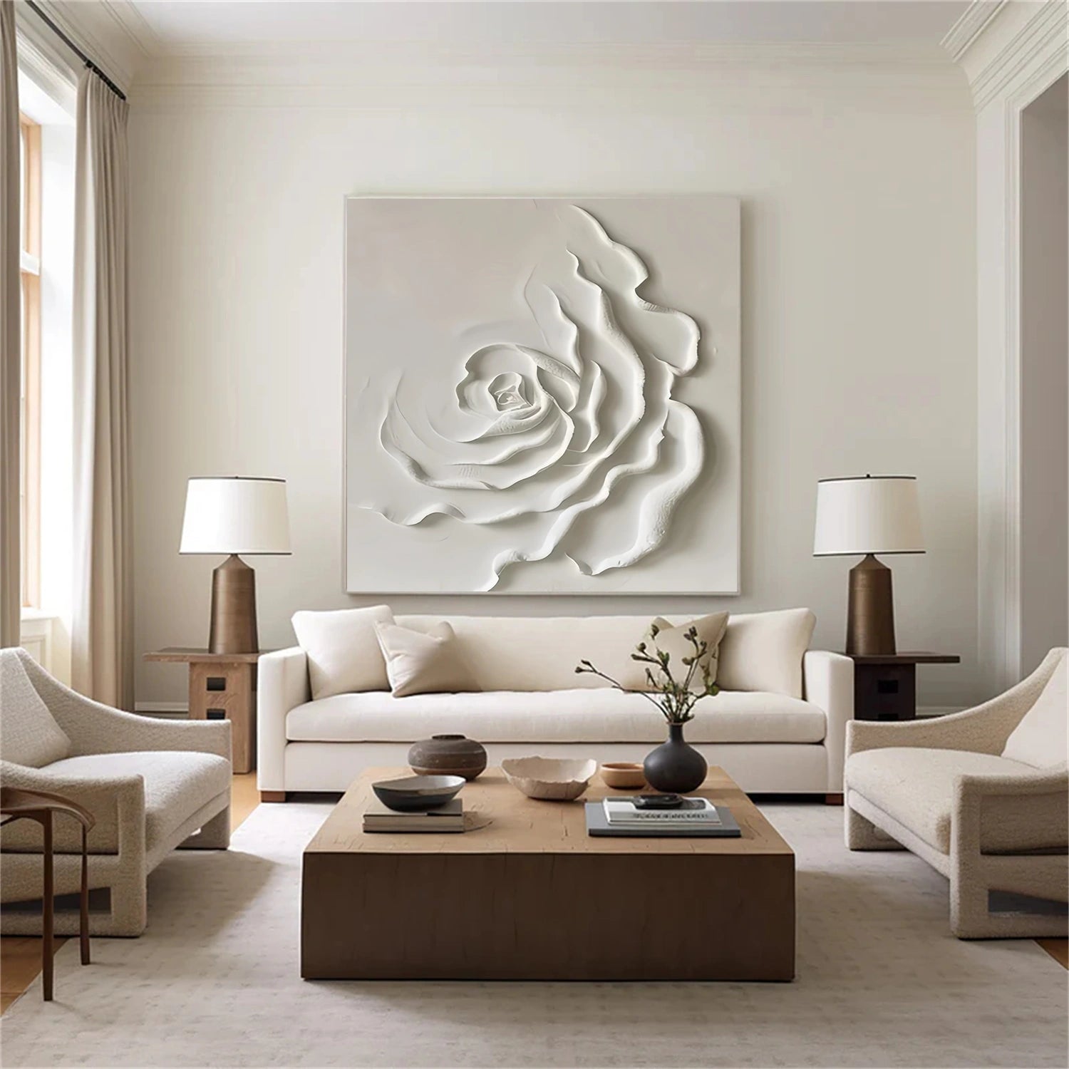 White Flower & Tree Abstract Textured Wall Art #ML135