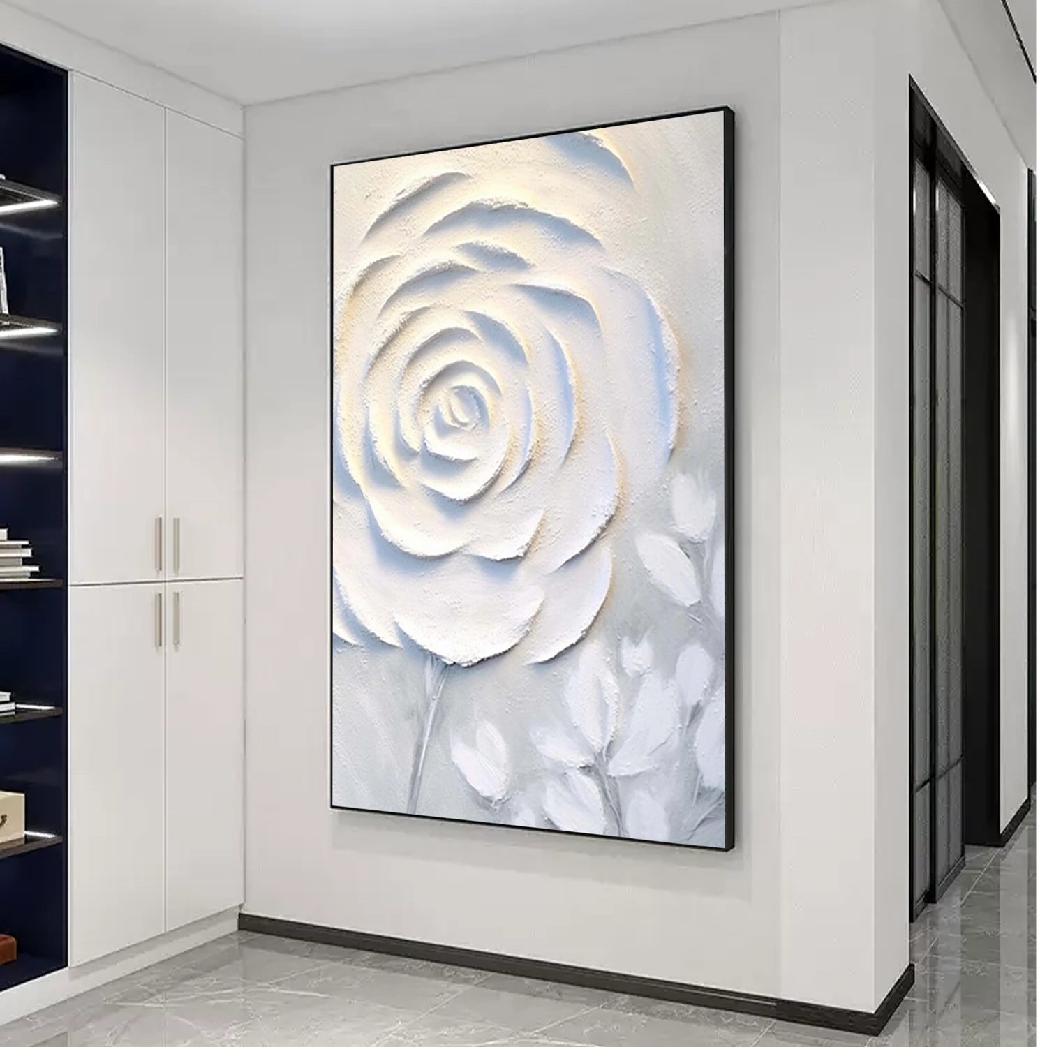 White Flower & Tree Abstract Textured Wall Art #ML139