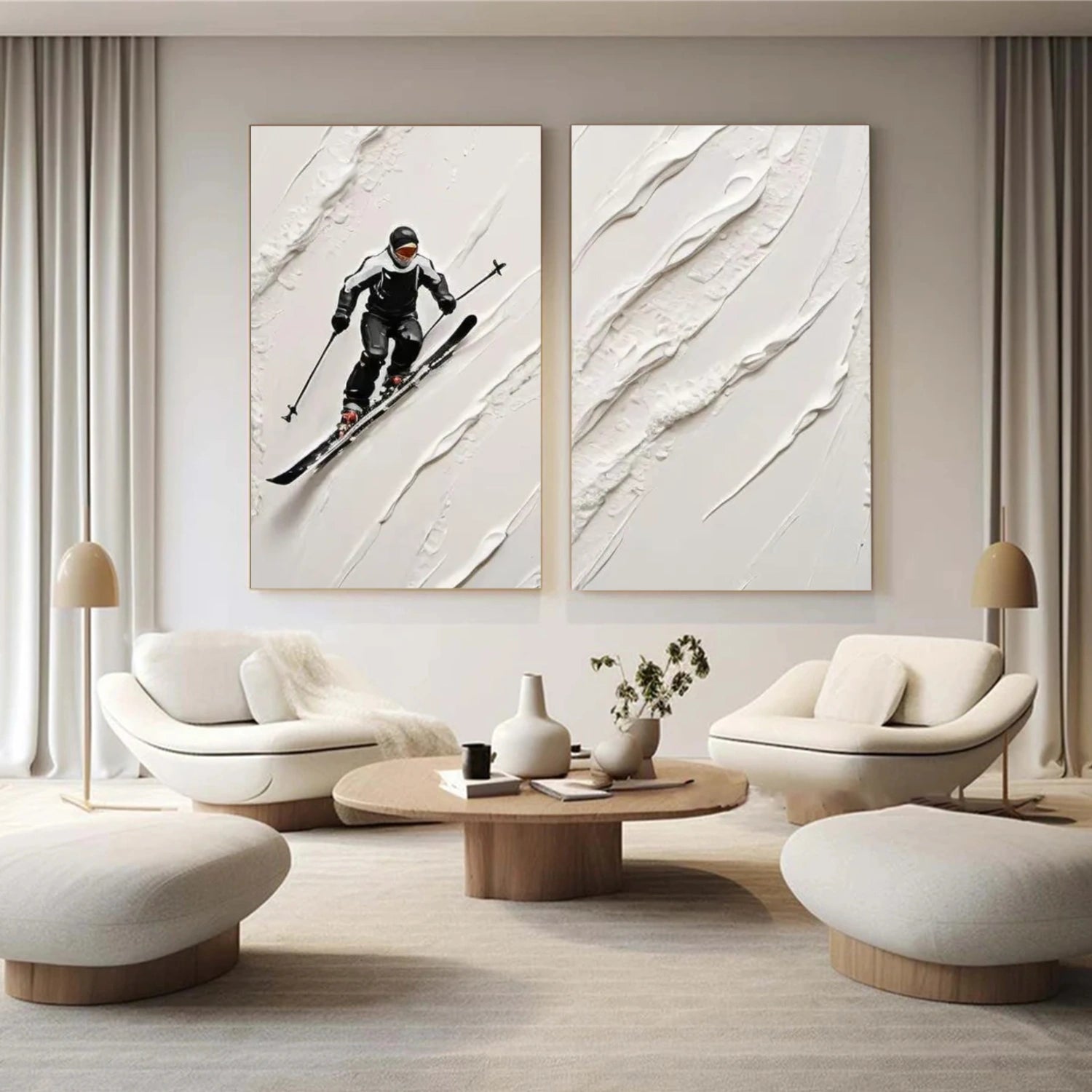 Skiing Sport Textured Wall Art Set of 2 #SA040
